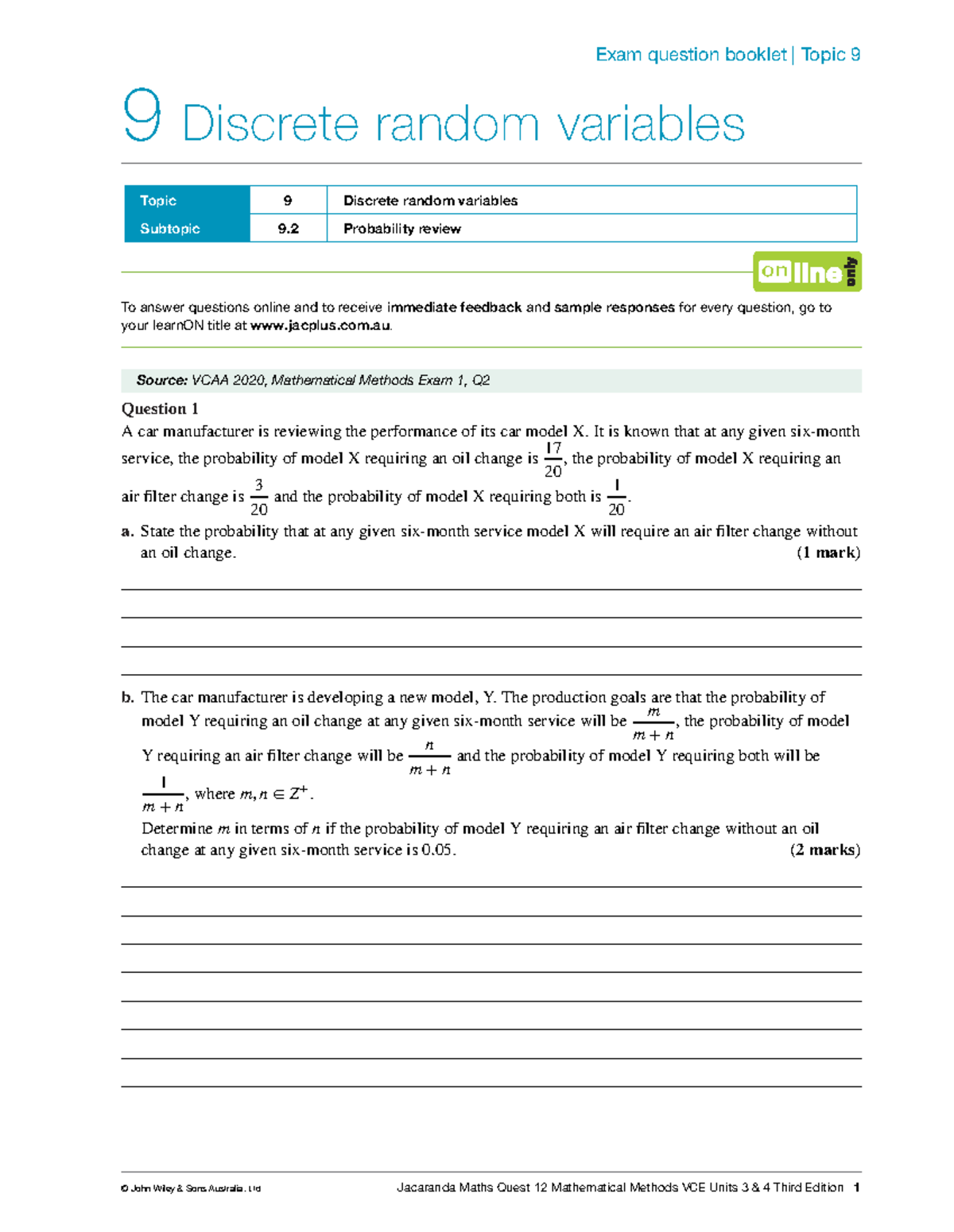 Mathematical Methods VCE Units 3 & 4: Topic 9 Exam Questions on ...