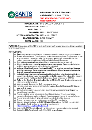 Diploma in Grade R - 12 - Further Education and Training - Studocu