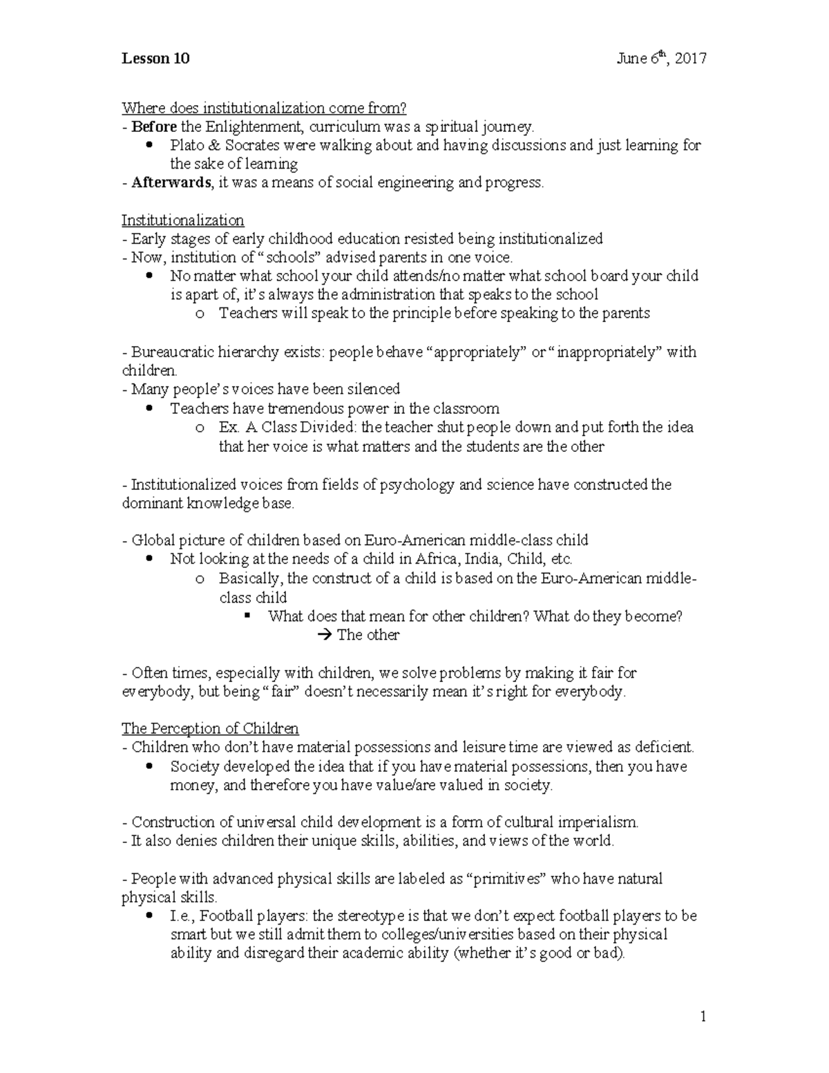 Lesson 10: The Roots of Institutionalization in Education and Child ...