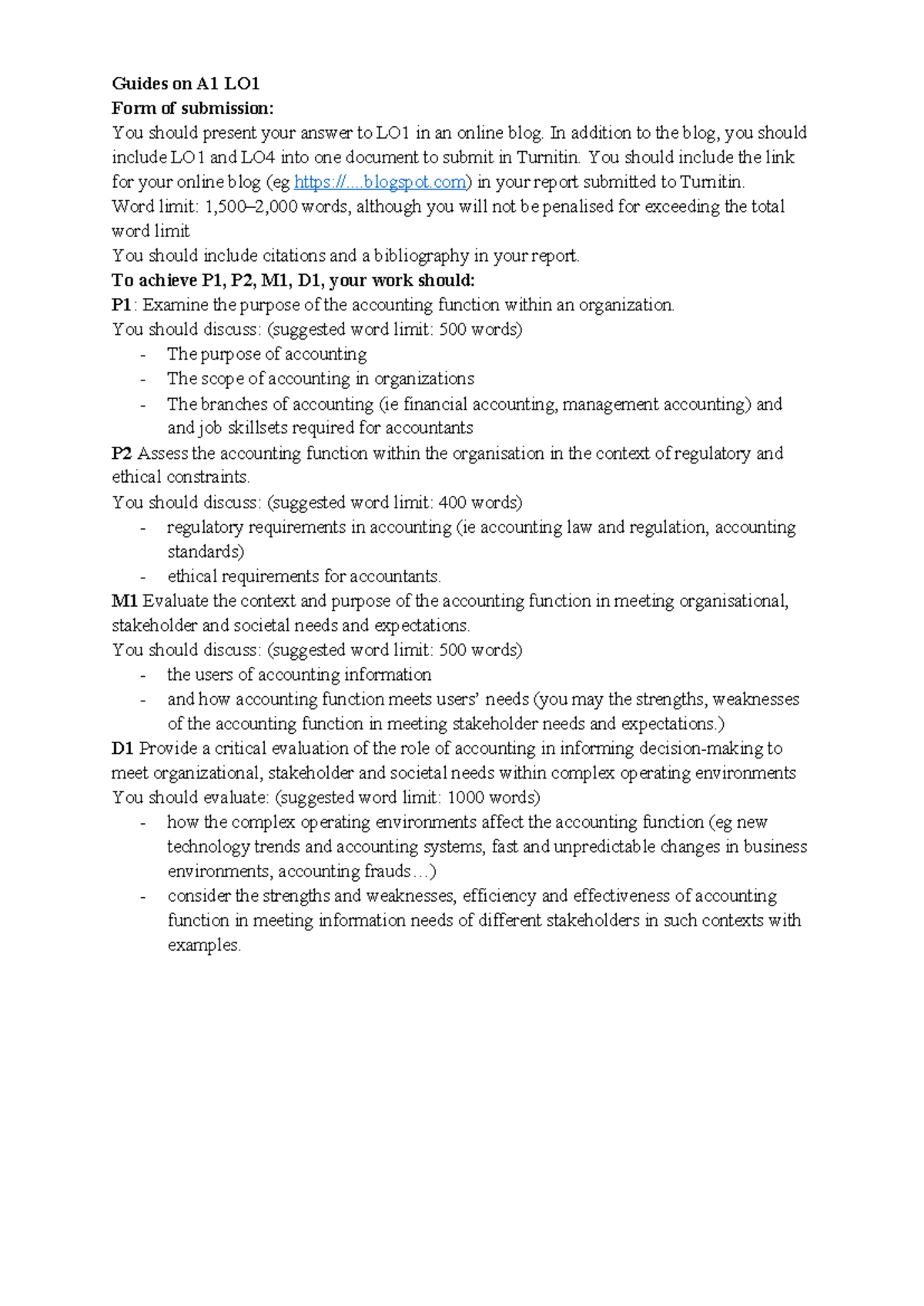 Guides on LO1 - Guides on A1 LO Form of submission: You should present ...