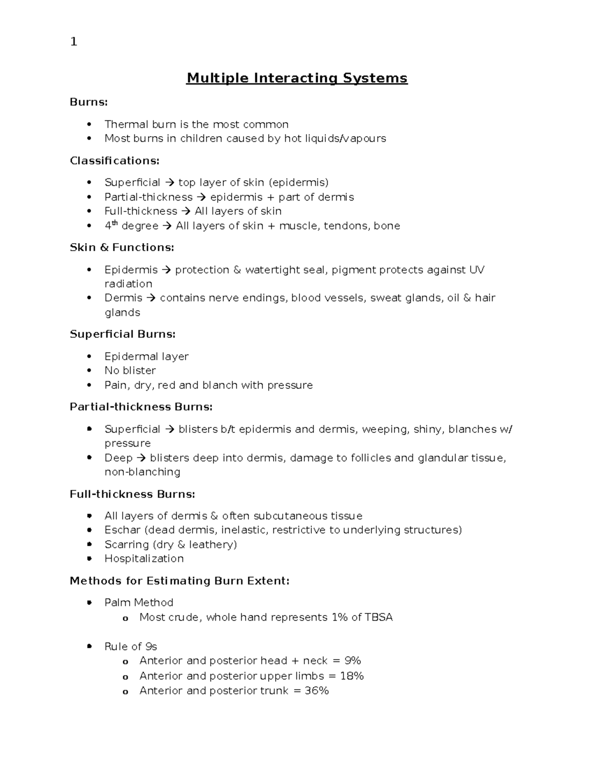 Patho W Exam Review - Multiple Interacting Systems and Burns - Studocu