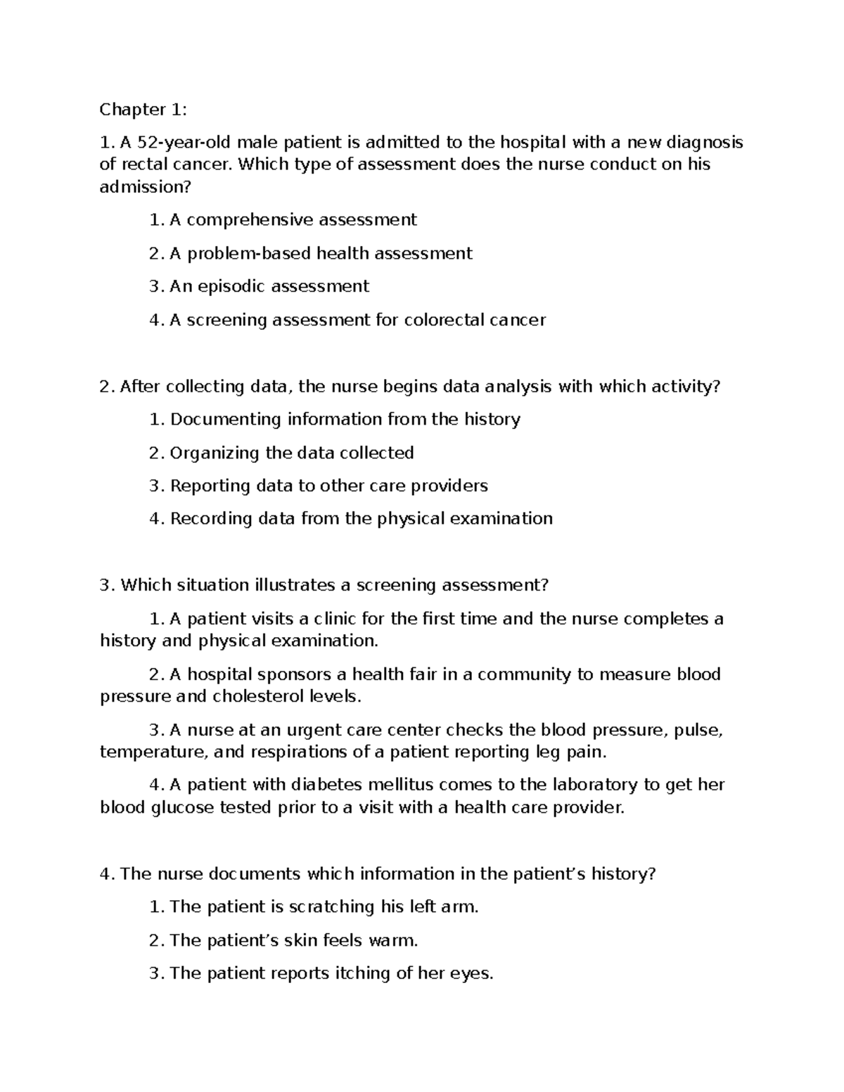 Client Assessment: End of Chapters Questions for Nursing (NUR 101 ...