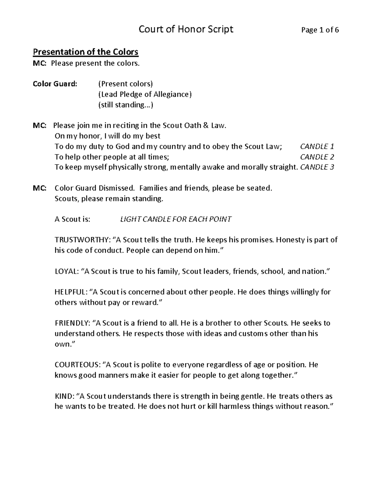 Court of Honor Script - ahhahahahahah - Presentation of the Colors MC ...