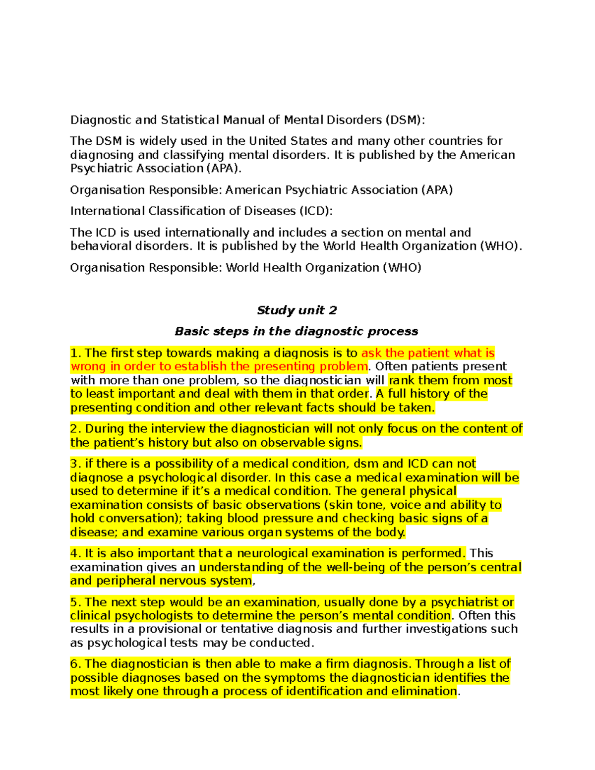 Psyc 311: Comprehensive Study Notes on Mental Disorders and Diagnosis ...