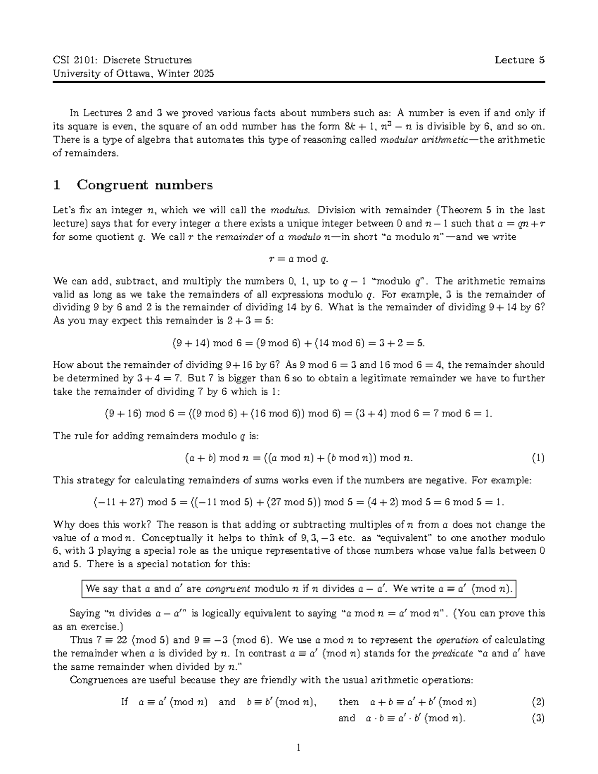 25L05 - Lecture notes - CSI 2101: Discrete Structures Lecture 5 ...
