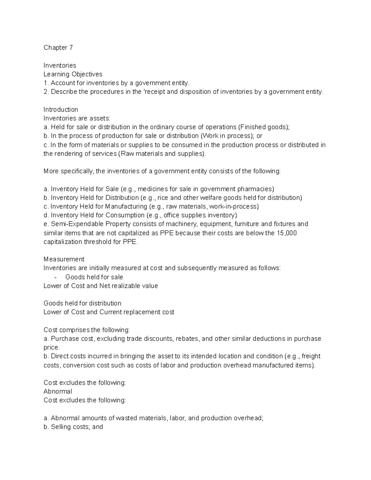 Chapter 7: Government Inventories - Procedures & Measurement - Studocu