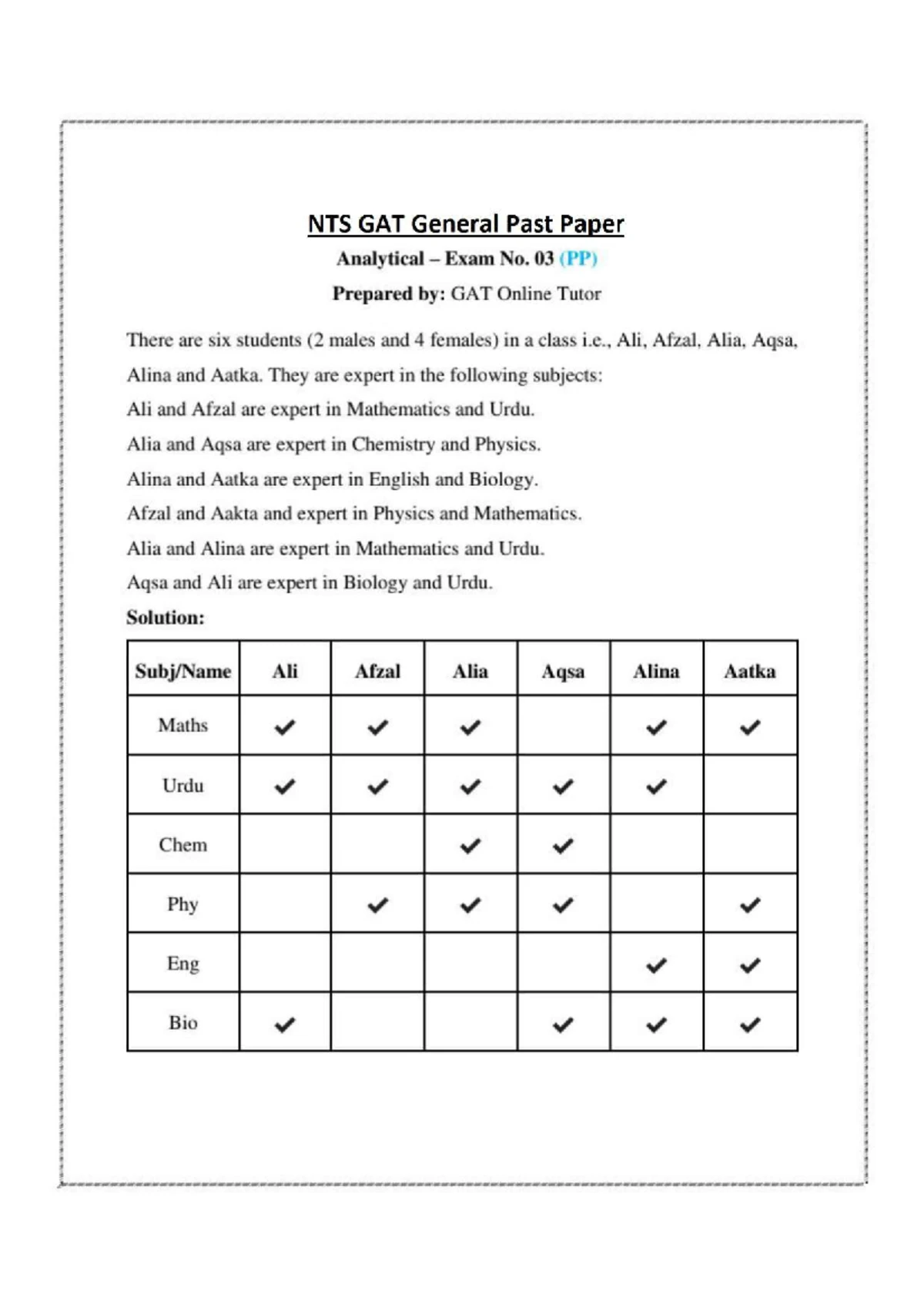 NTS GAT General Analytical Exam No. 05 - Practice Material - Studocu