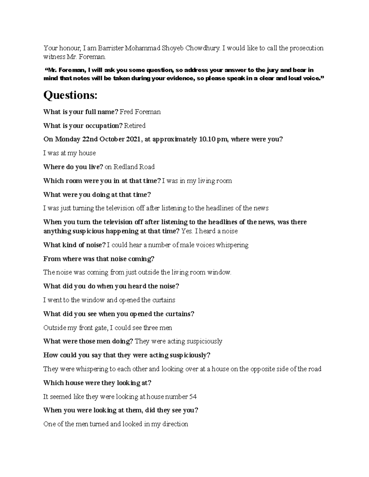 Witness Examination Transcript: Mr. Fred Foreman Testimony - Studocu