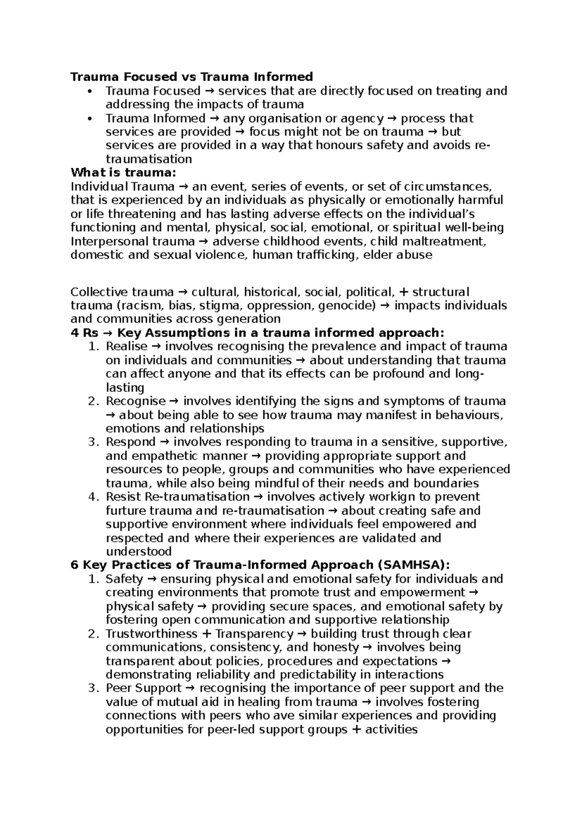 Trauma Focused vs Trauma Informed: Week 7 Lecture Notes on Trauma Care ...