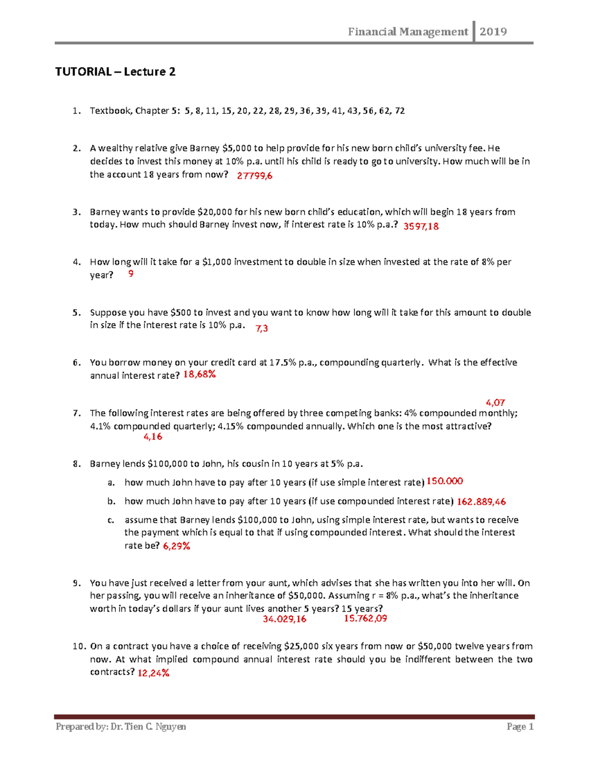 Financial Management 2019: Tutorial Lecture 2 - Key Concepts and ...