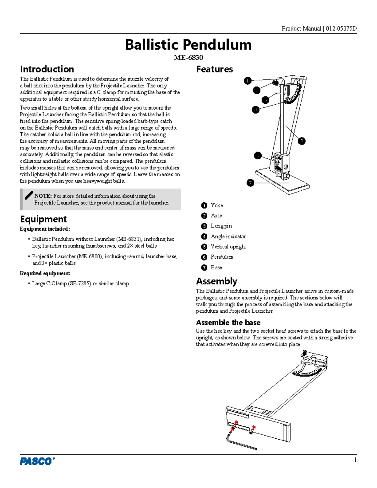 Ballistic Pendulum ME 6830 Product Manual and Setup Guide - Studocu