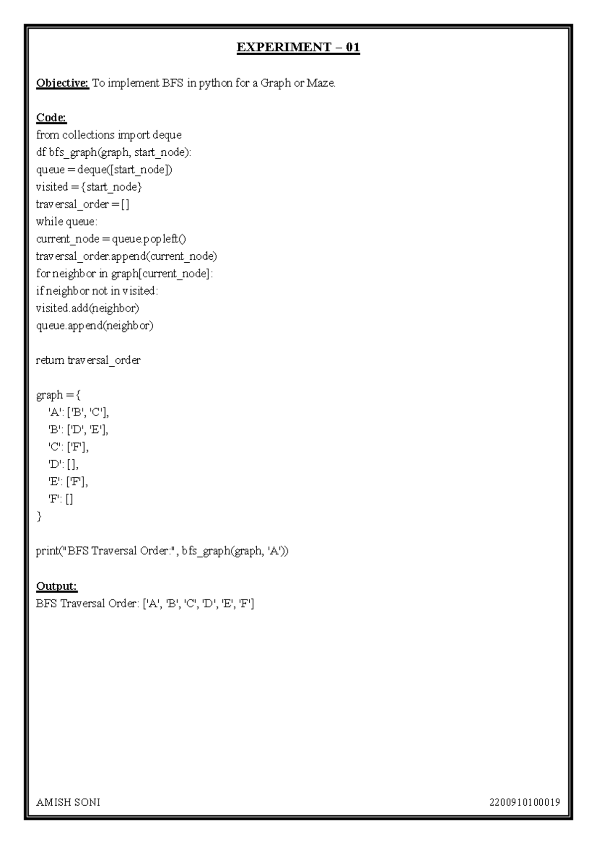 AI Lab VII Sem - Experimentation with Graph Algorithms and Prolog - Studocu