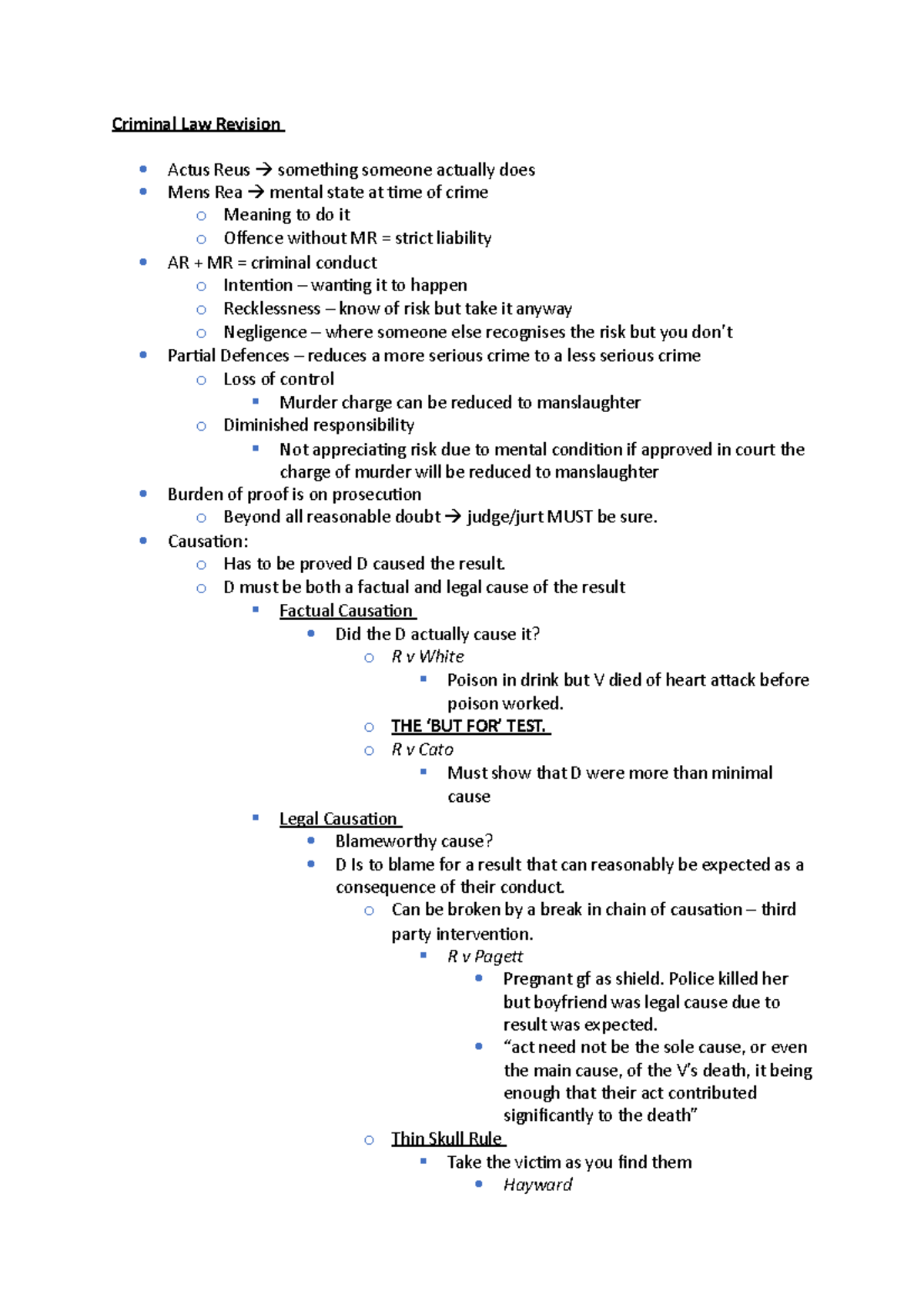 Criminal Law Revision Notes: Key Concepts and Case Studies - Studocu