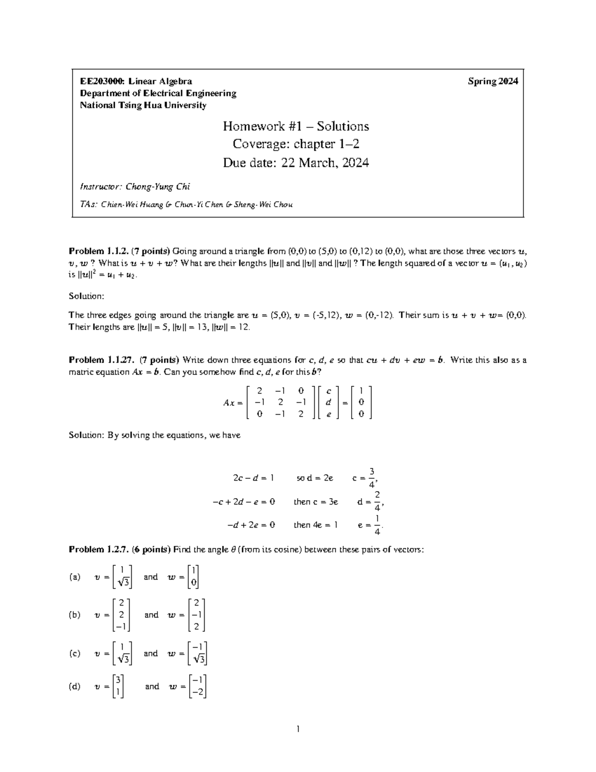 Linear Algebra HW1 Solution - EE203000: Linear Algebra Spring 2024 ...