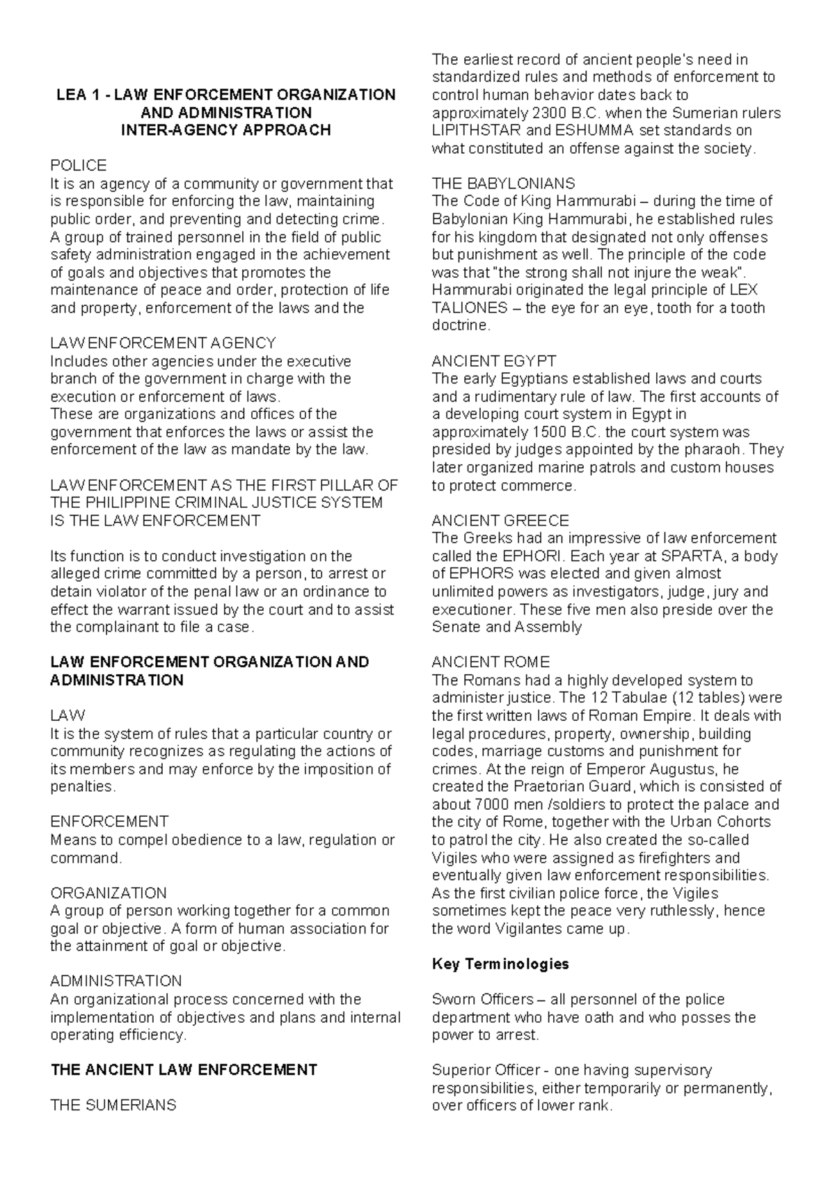 LEA 1 - Organization and Administration in Law Enforcement Review - Studocu