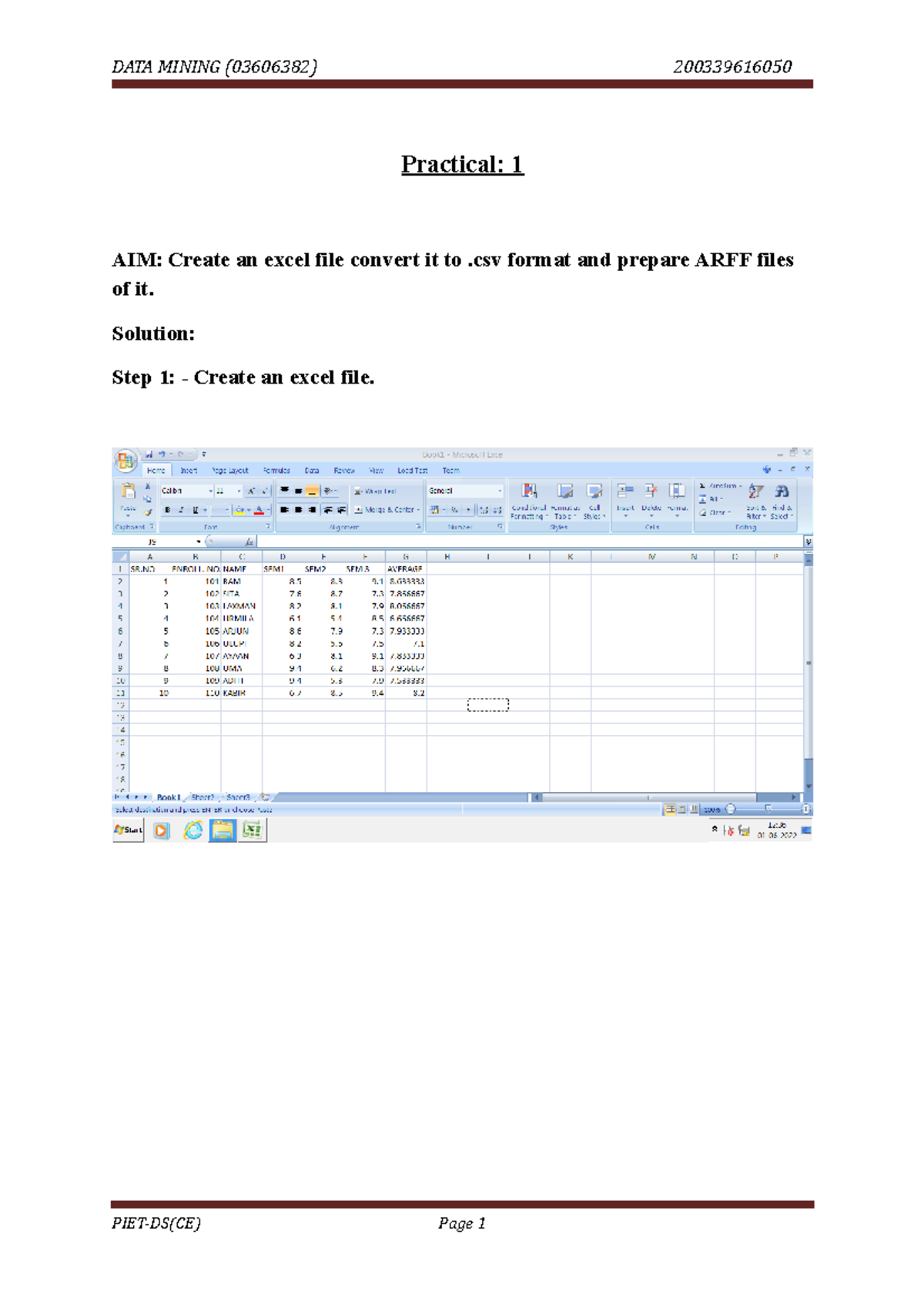 DM Practical 1: Creating Excel to CSV and Preparing ARFF Files - Studocu
