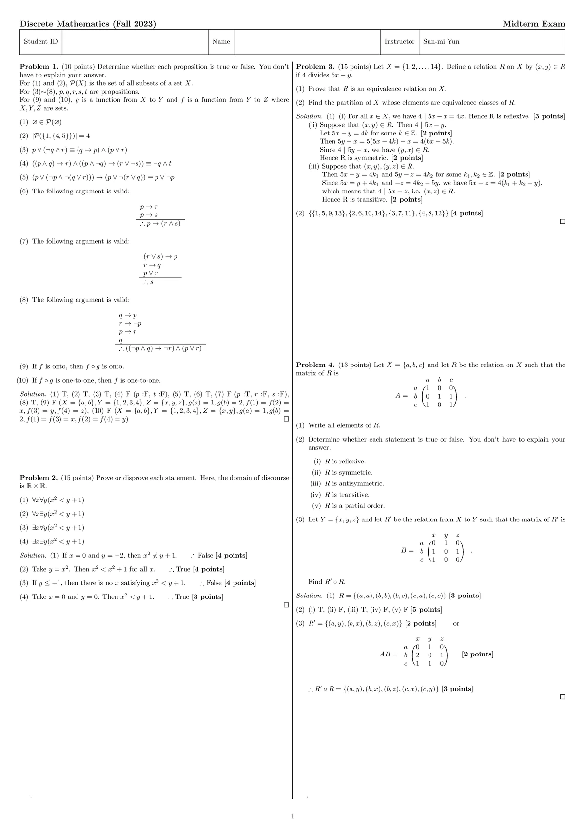 Discrete Math (MATH 301) Midterm Exam Study Guide - Spring 2023 - Studocu