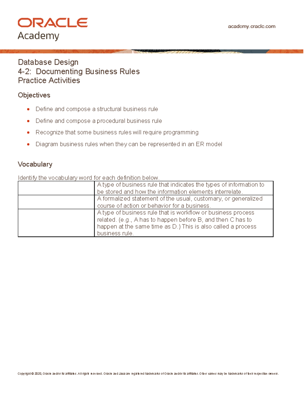 DD 4 2 Practice: Business Rules & ER Model Activities - Studocu