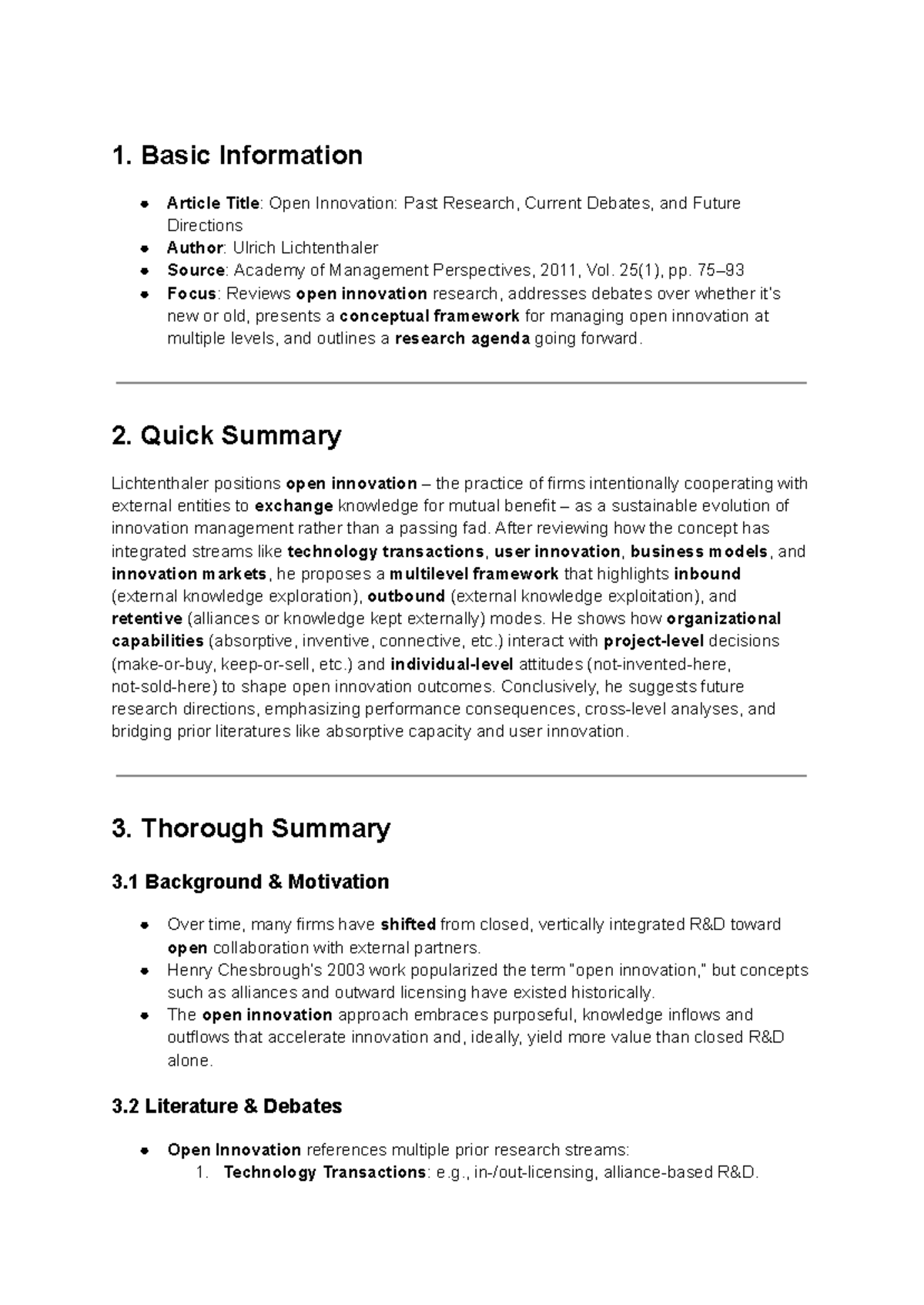 Open Innovation Theory: Past Research & Future Directions (MGT 101 ...