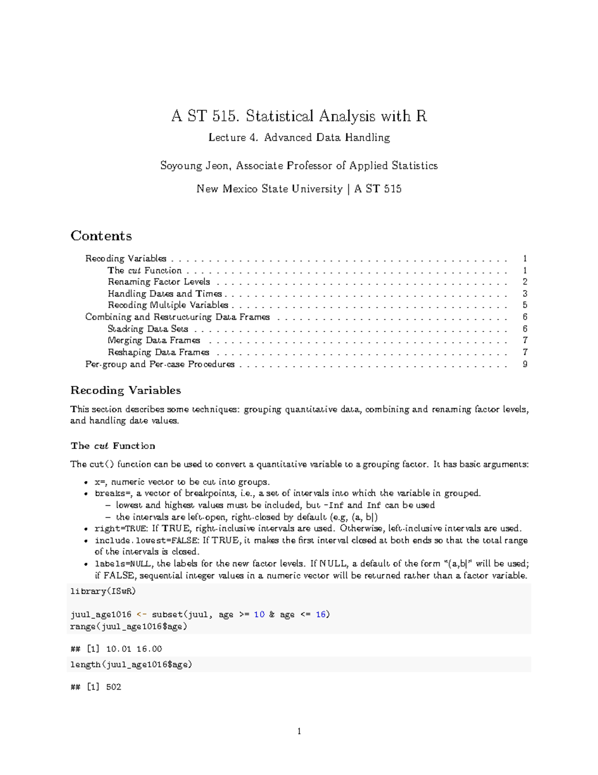 A ST 515 Final Exam Lecture Notes: Advanced Data Handling in R - A ST ...