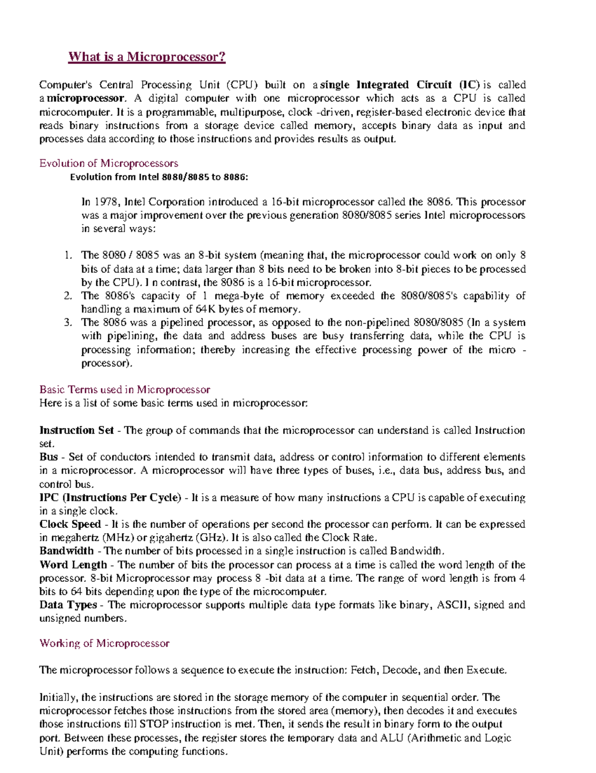 MES 101: Microprocessor and Microcontroller Overview Notes - Studocu