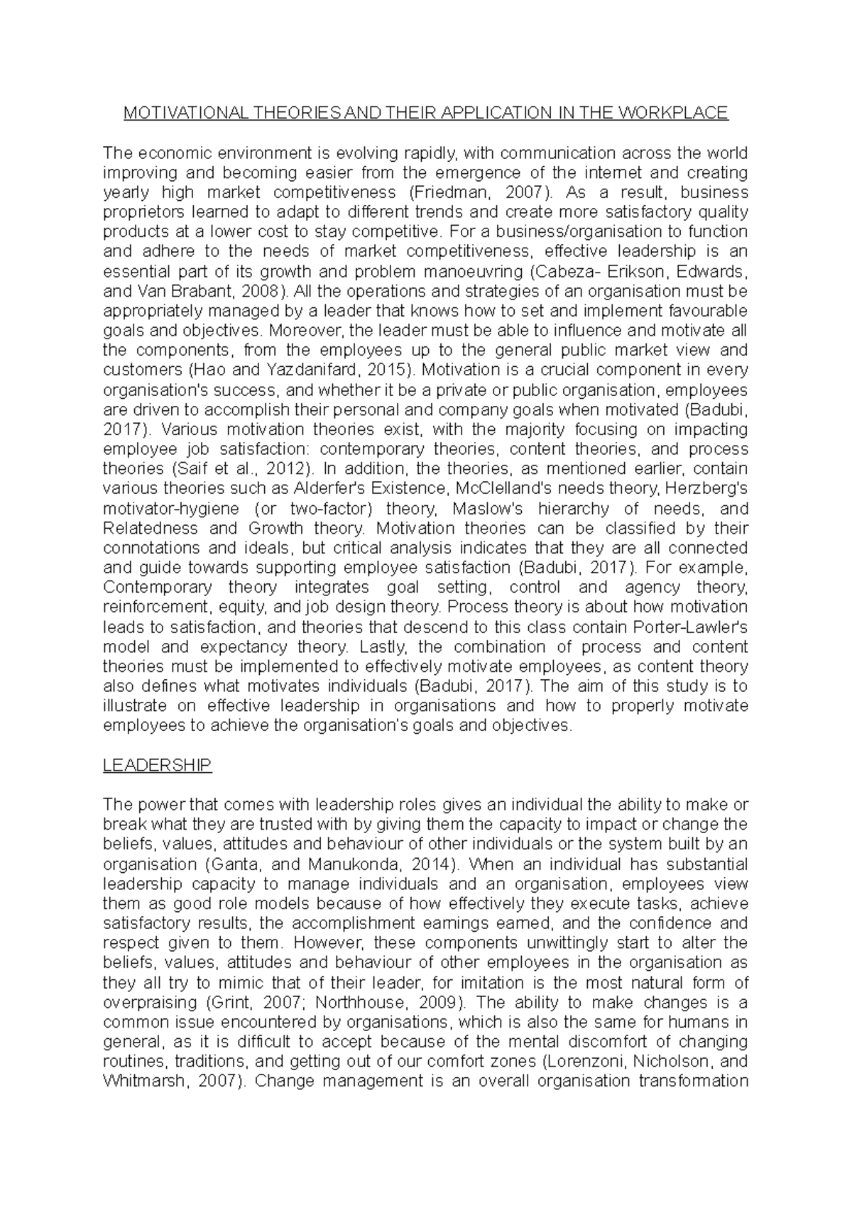 Motivational Theories and Leadership Impact in the Workplace Context ...