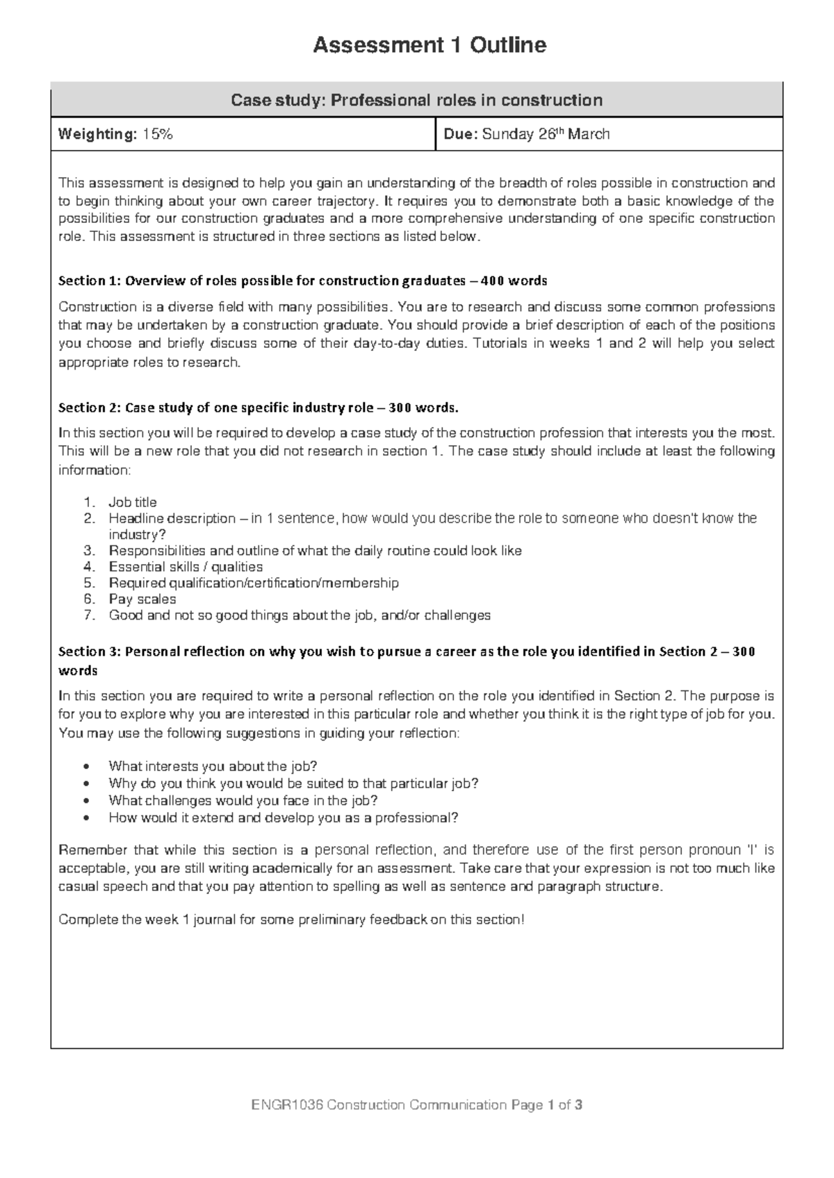 Construction communication Assessment 1 Outline(2) - Assessment 1 ...