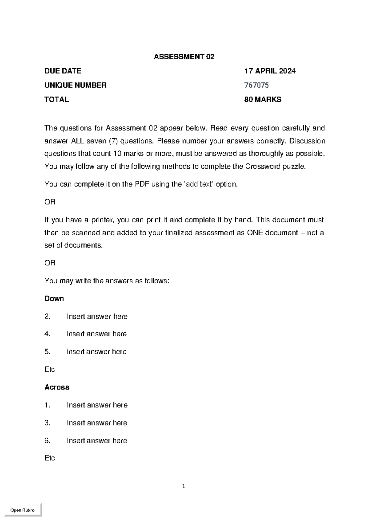 FOR2607 Assessment O2 Guide - Due April 17, 2024 - Studocu