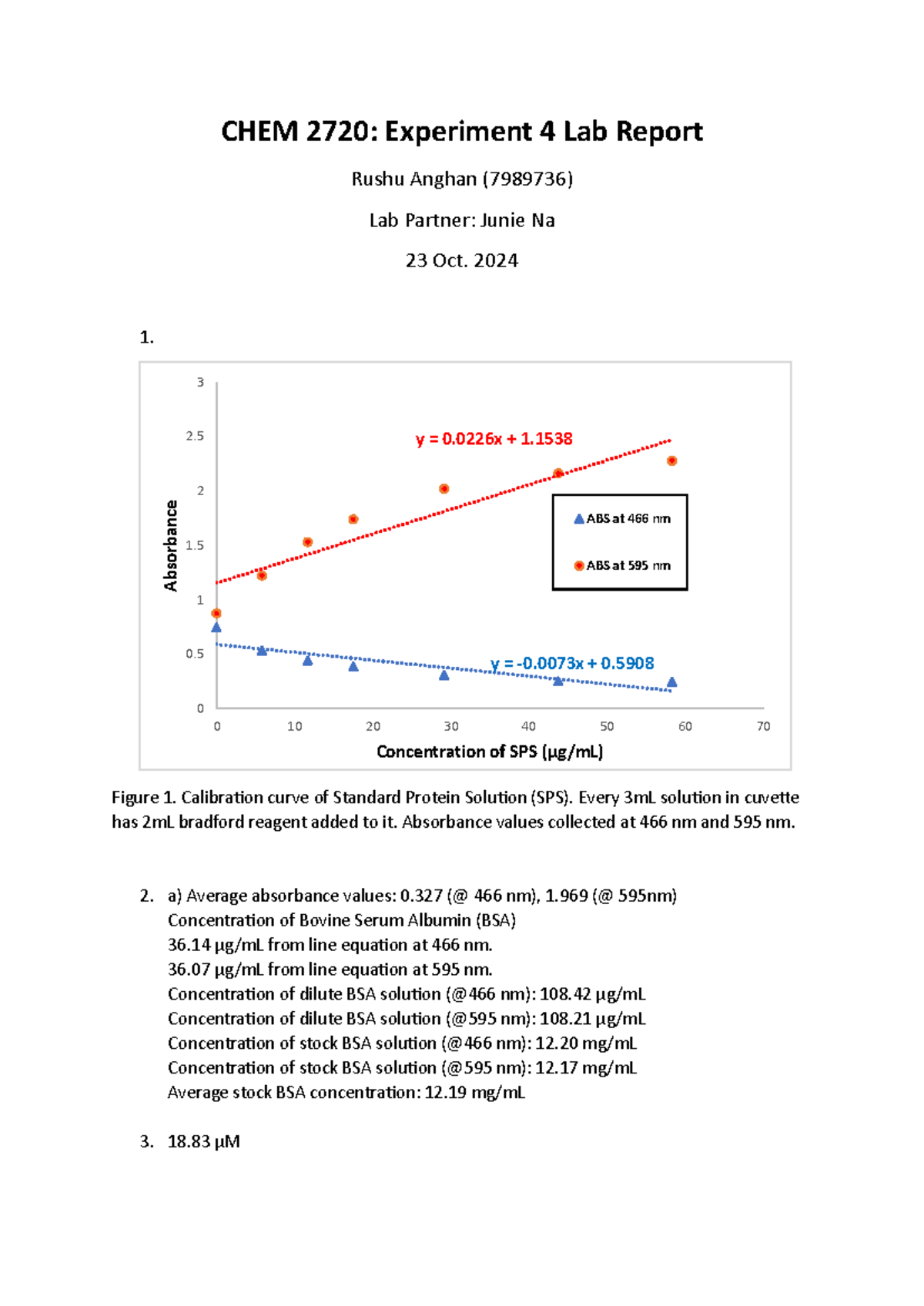 CHEM 2720: Lab Report 4 on Enzymatic Activity of Trypsin and BSA - Studocu