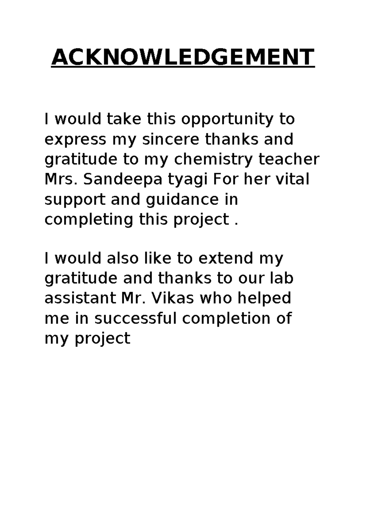 Acknowledgement - Student use - Computer Science SL - ACKNOWLEDGEMENT I ...
