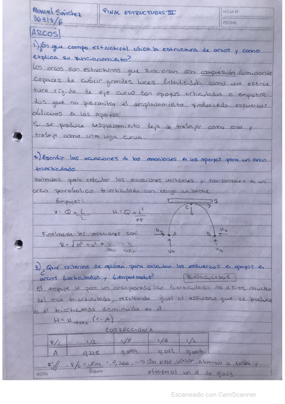 Final Exam Estructuras III - Análisis de Arcos y Reacciones - Document Preview