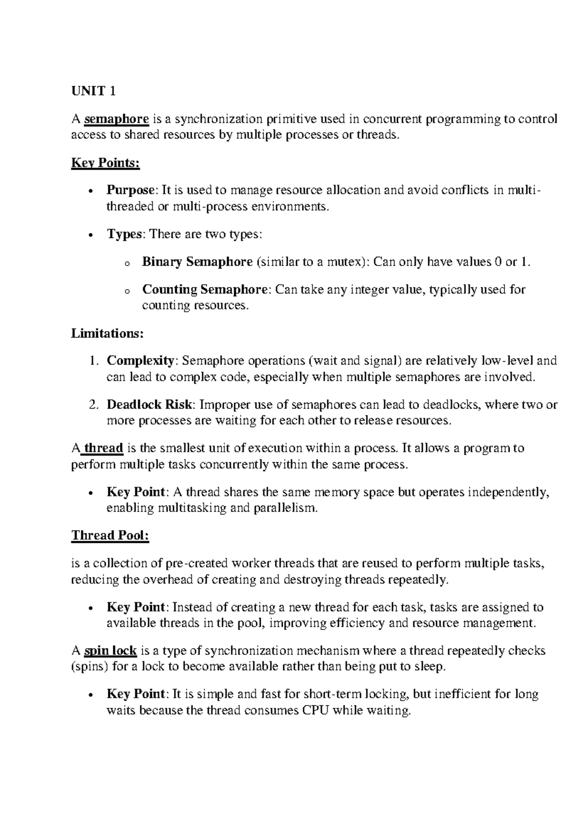AOS1 - Semaphore and Thread Management Notes - Studocu