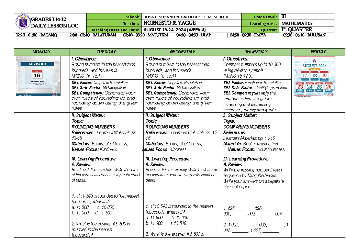 Q1 W4 DLL - DLL2 - GRADES 1 to 12 DAILY LESSON LOG School: ROSA L ...