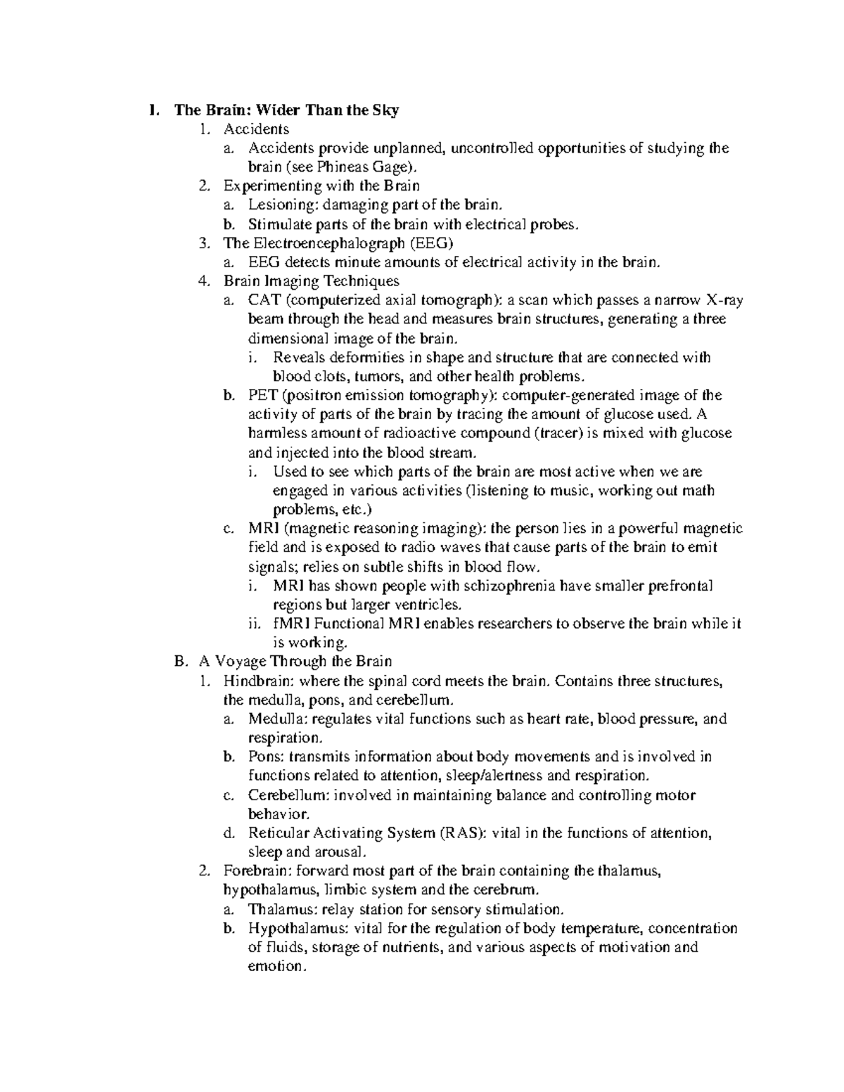 The-Brain - Notes about PSYCH 101 - I. The Brain: Wider Than the Sky 1 ...