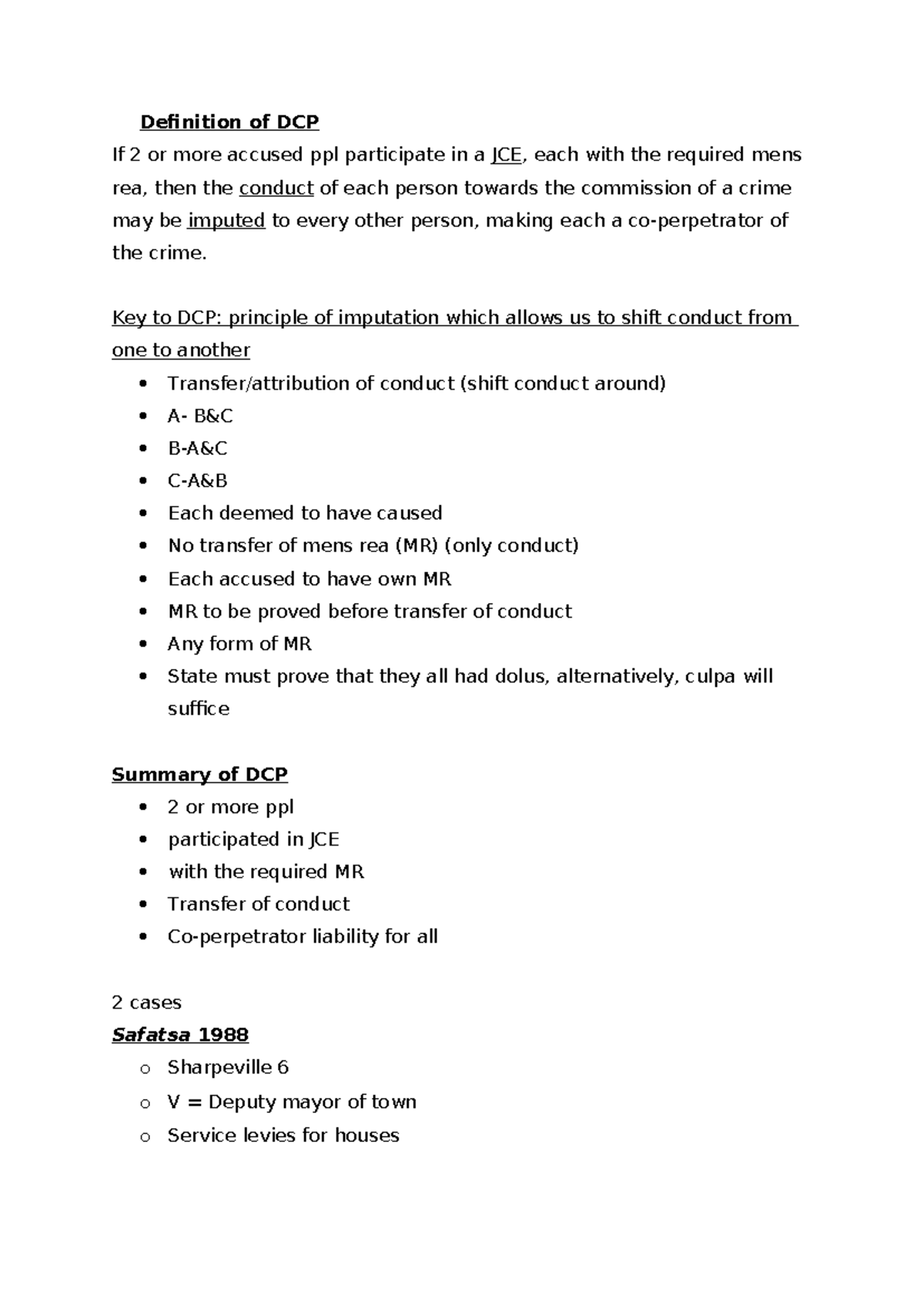 Criminal Law Topic 9: Joint Criminal Enterprise & DCP Analysis - Studocu