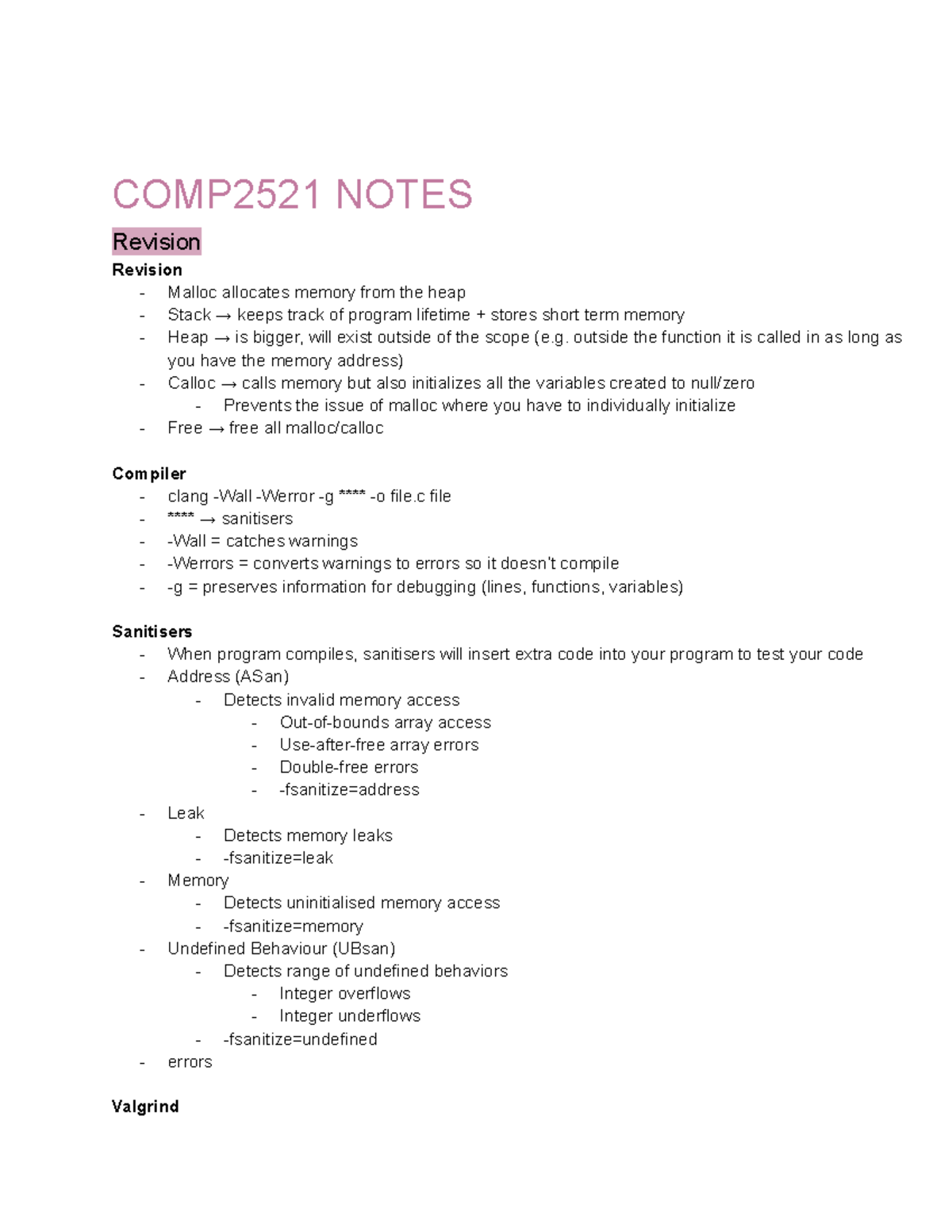 COMP2521 NOTES: Memory Management and Algorithm Analysis - Studocu
