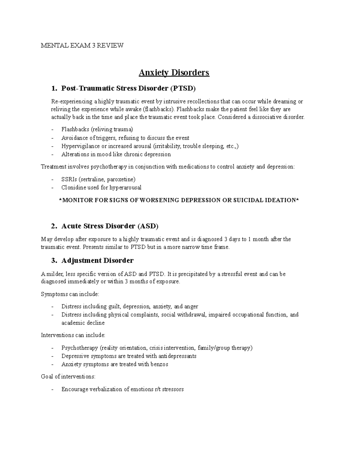 Mental EXAM 3 Review - Key Concepts and Disorders Covered - Studocu