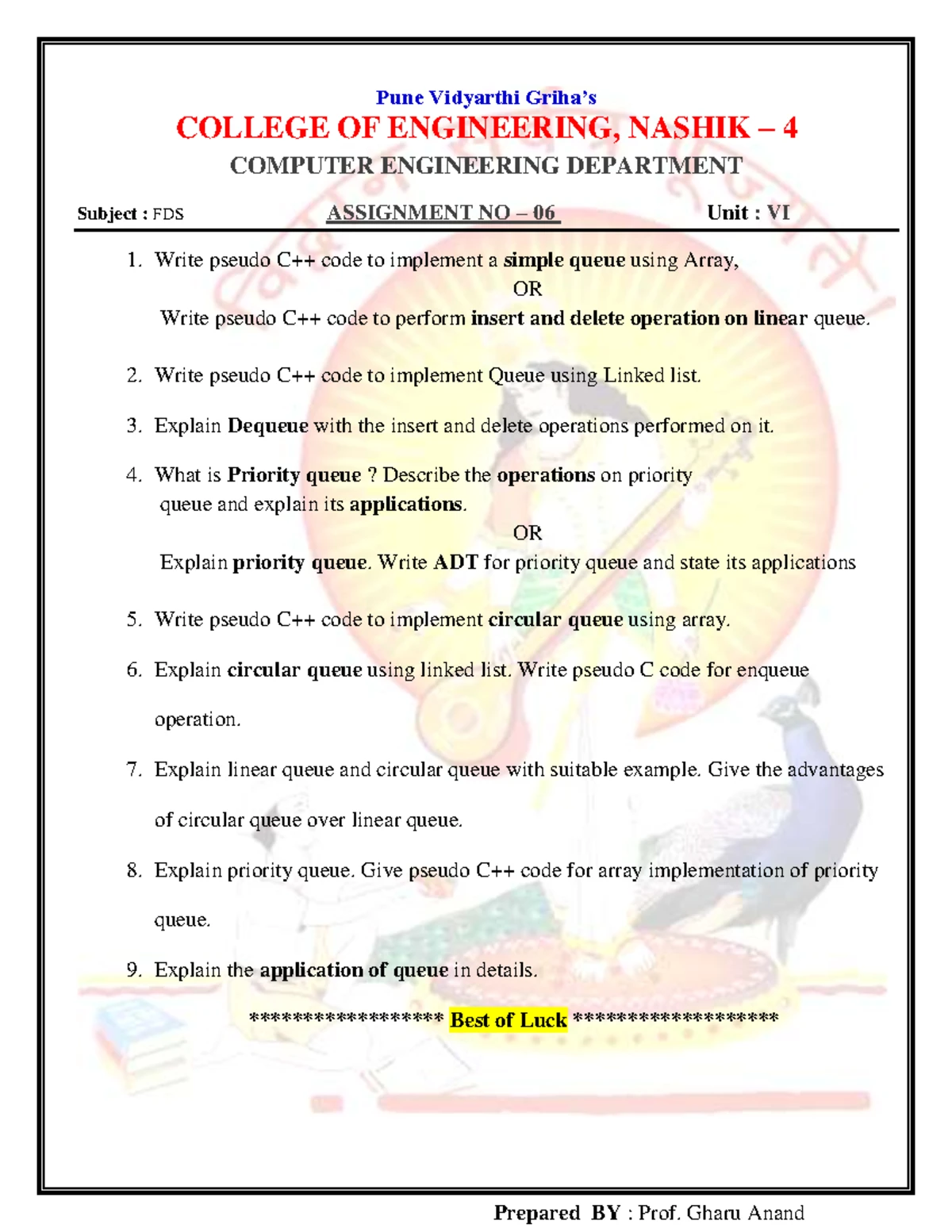Fds assignment no 01 2023 - SE Computer Engineering 2019 pattern ...