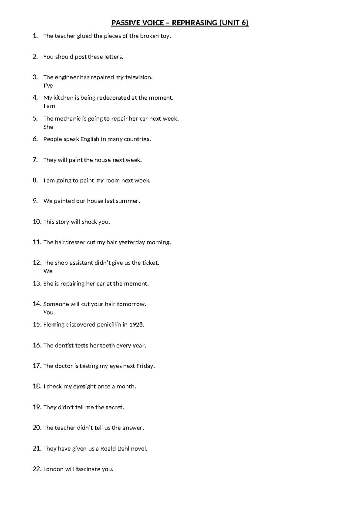 3 Rephrasings for Passive Voice (Unit 6) - Studocu