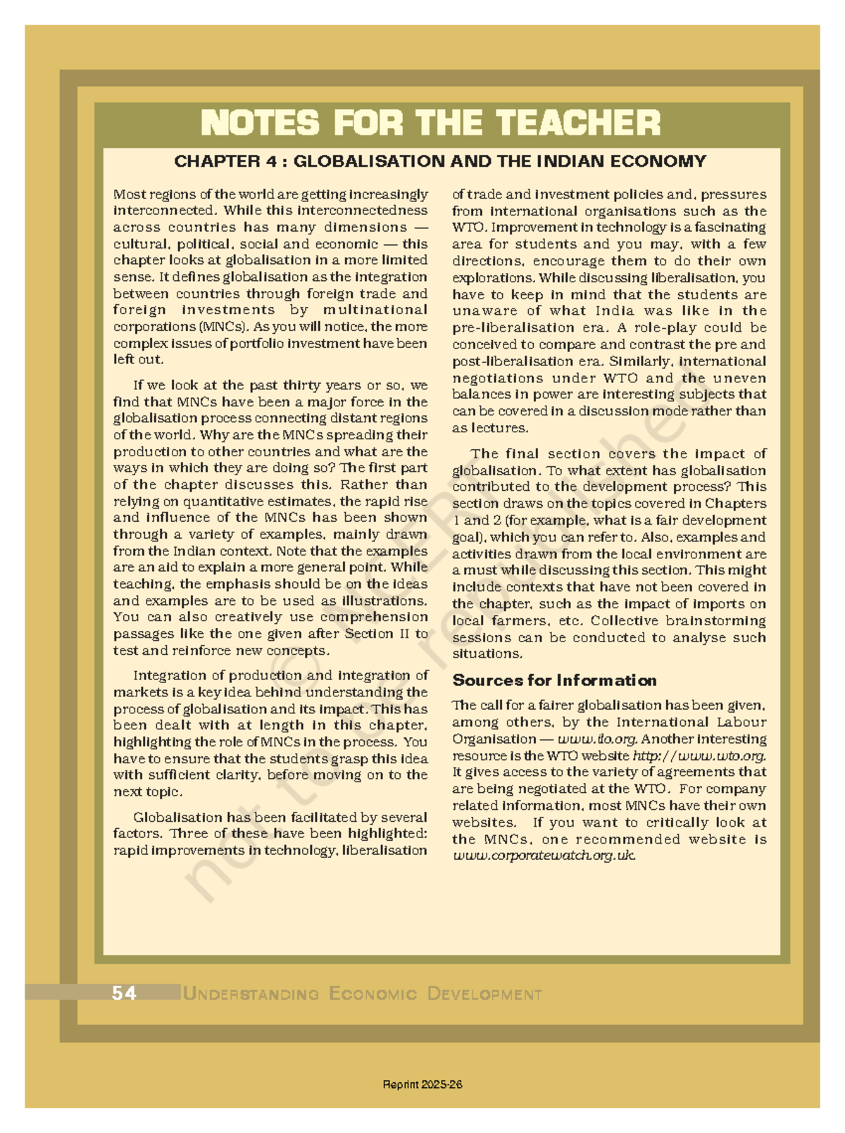 NOTES FOR TEACHERS: CHAPTER 4 - GLOBALISATION & INDIAN ECONOMY (JESS204 ...