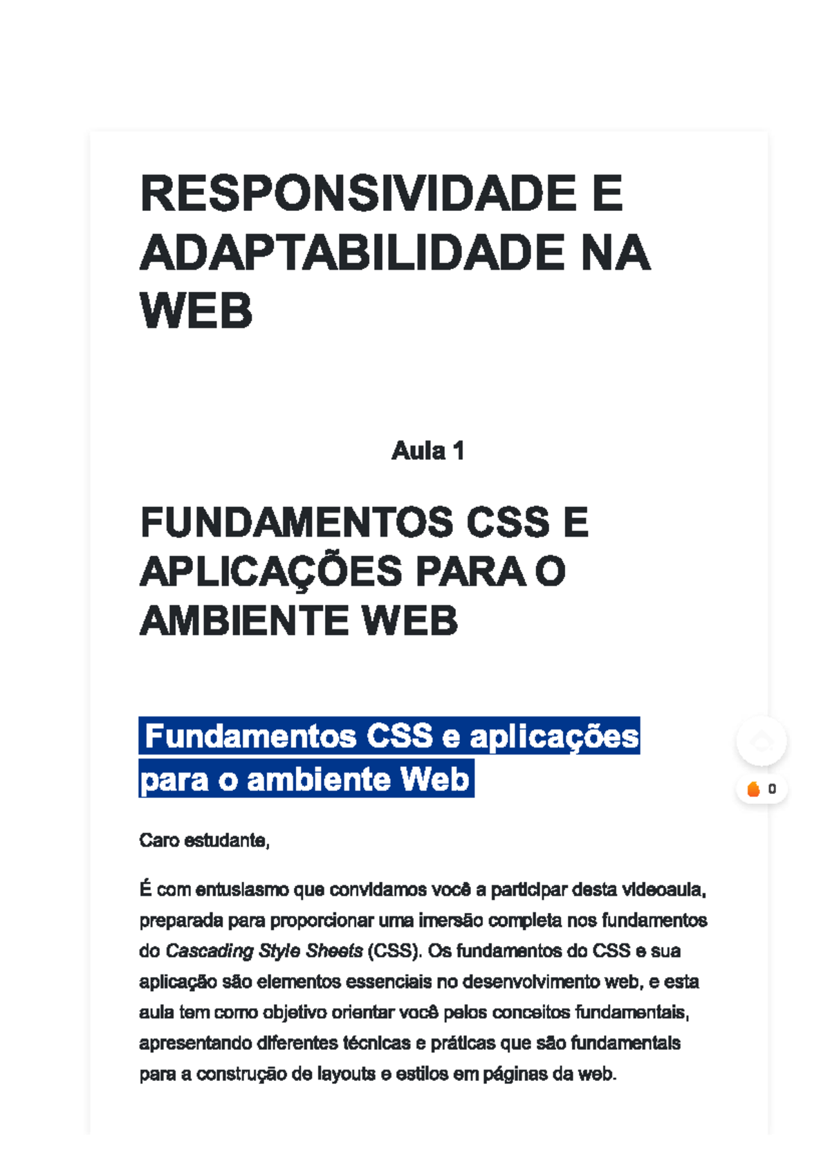 Desenvolvimento Responsivo: Fundamentos CSS e Aplicações - Aula 1 - Studocu