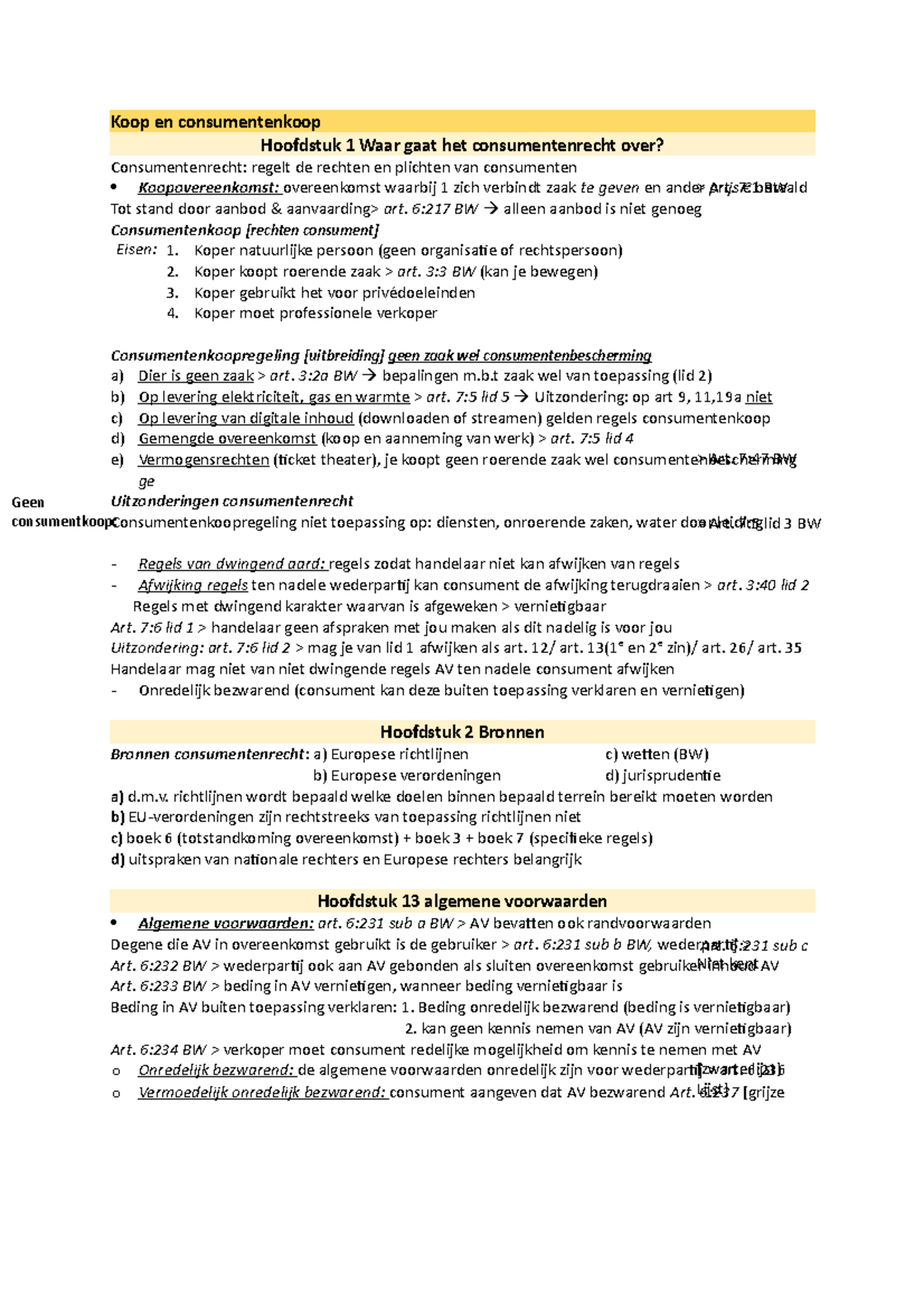 Samenvatting Consumentenkoop en Rechten - Hoofdstukken 1 t/m 8 (H7:12 ...
