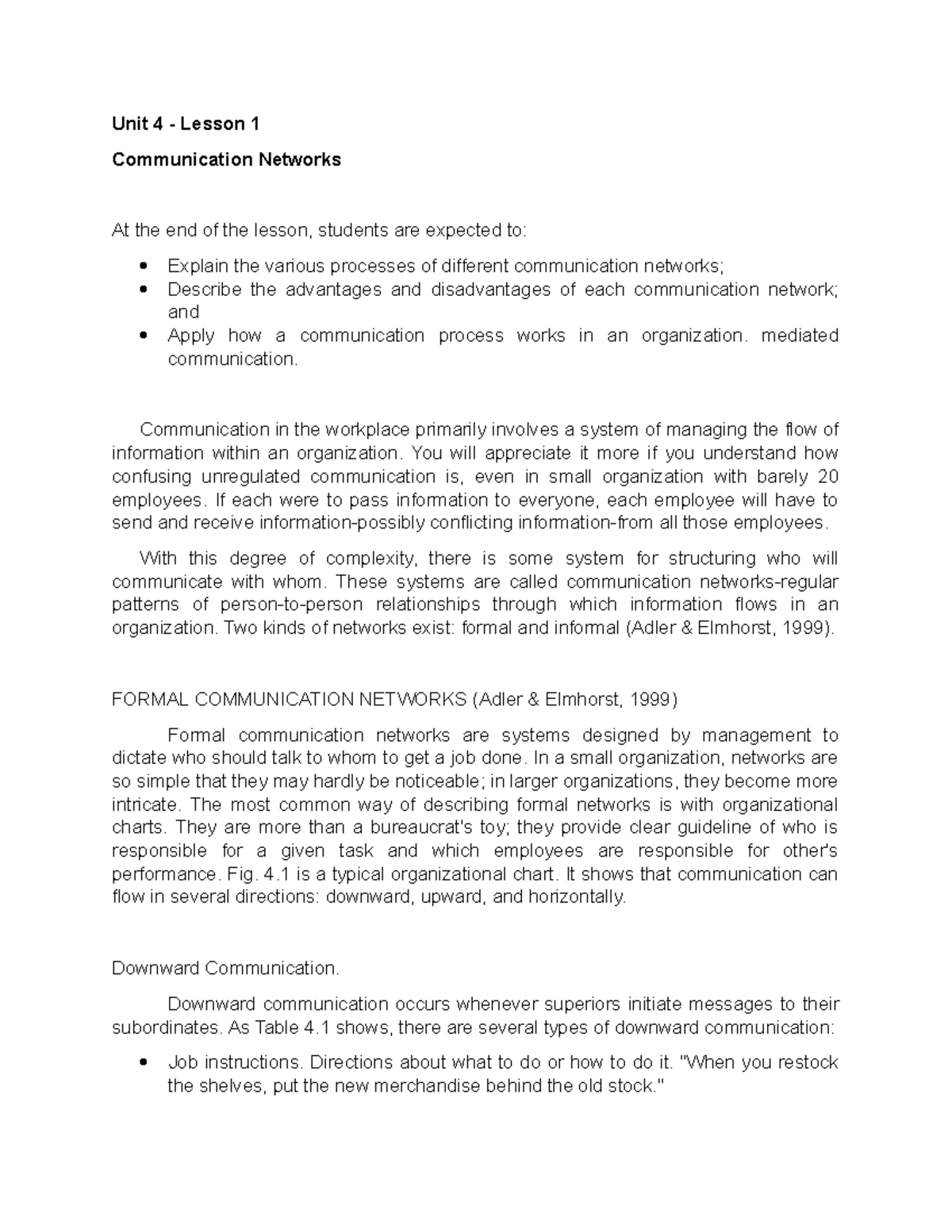 Unit 4 - Lesson 1: Communication Networks and Horizontal Communication ...