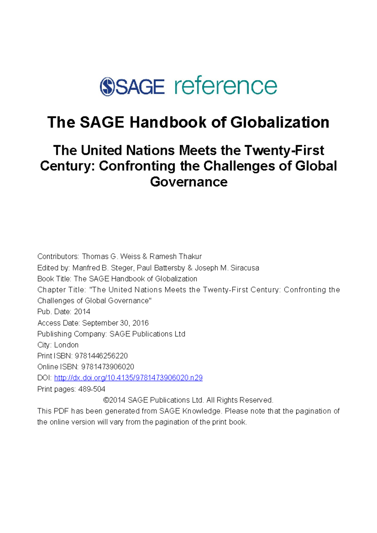 Global Governance Insights: The UN in the 21st Century Challenges - Studocu