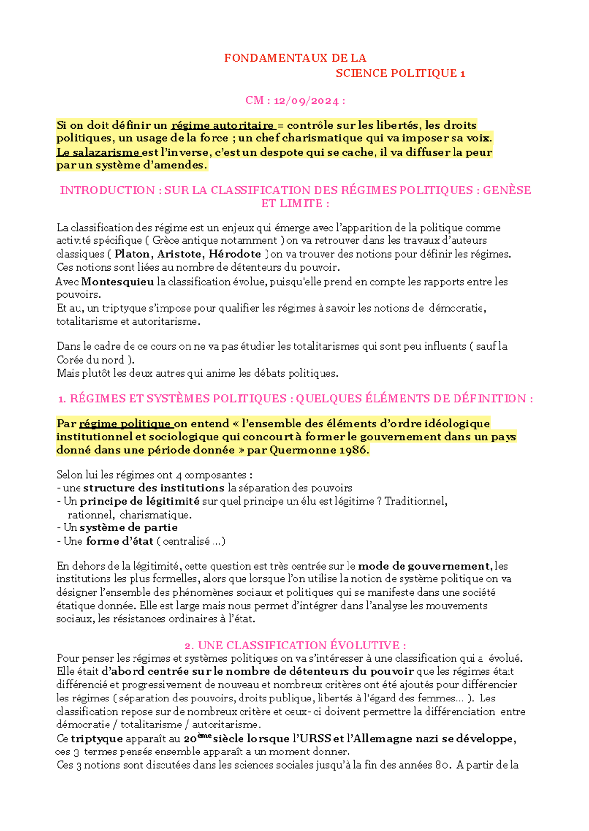 CM : Fondamentaux de la Science Politique 1 - Régimes Autoritaires et ...