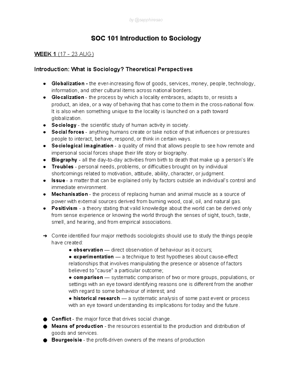 SOC 101 Comprehensive Lecture Notes on Sociology Concepts and Theories ...