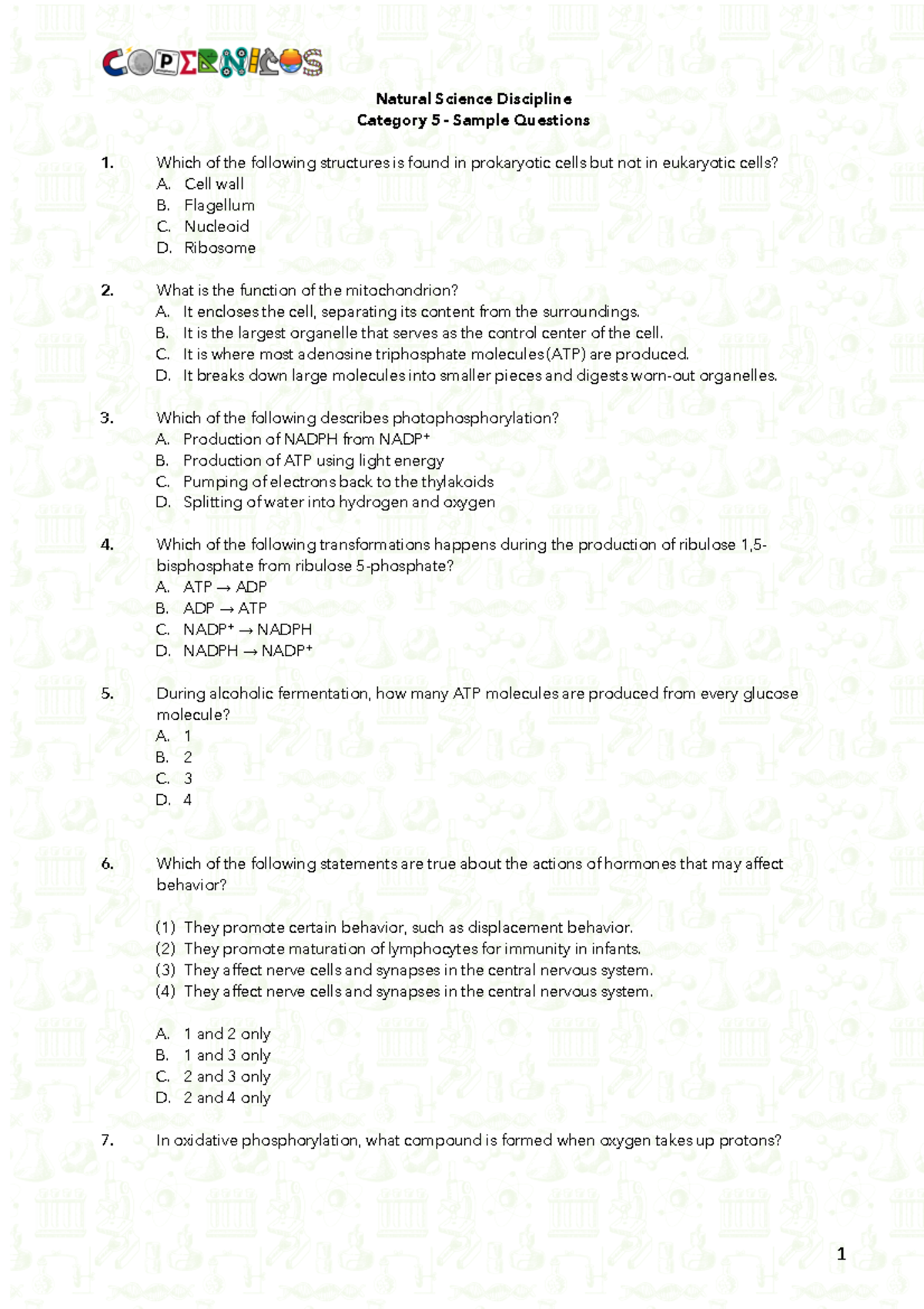 Copernicus Science Olympiad - Natural Science Discipline Q&A Sample ...