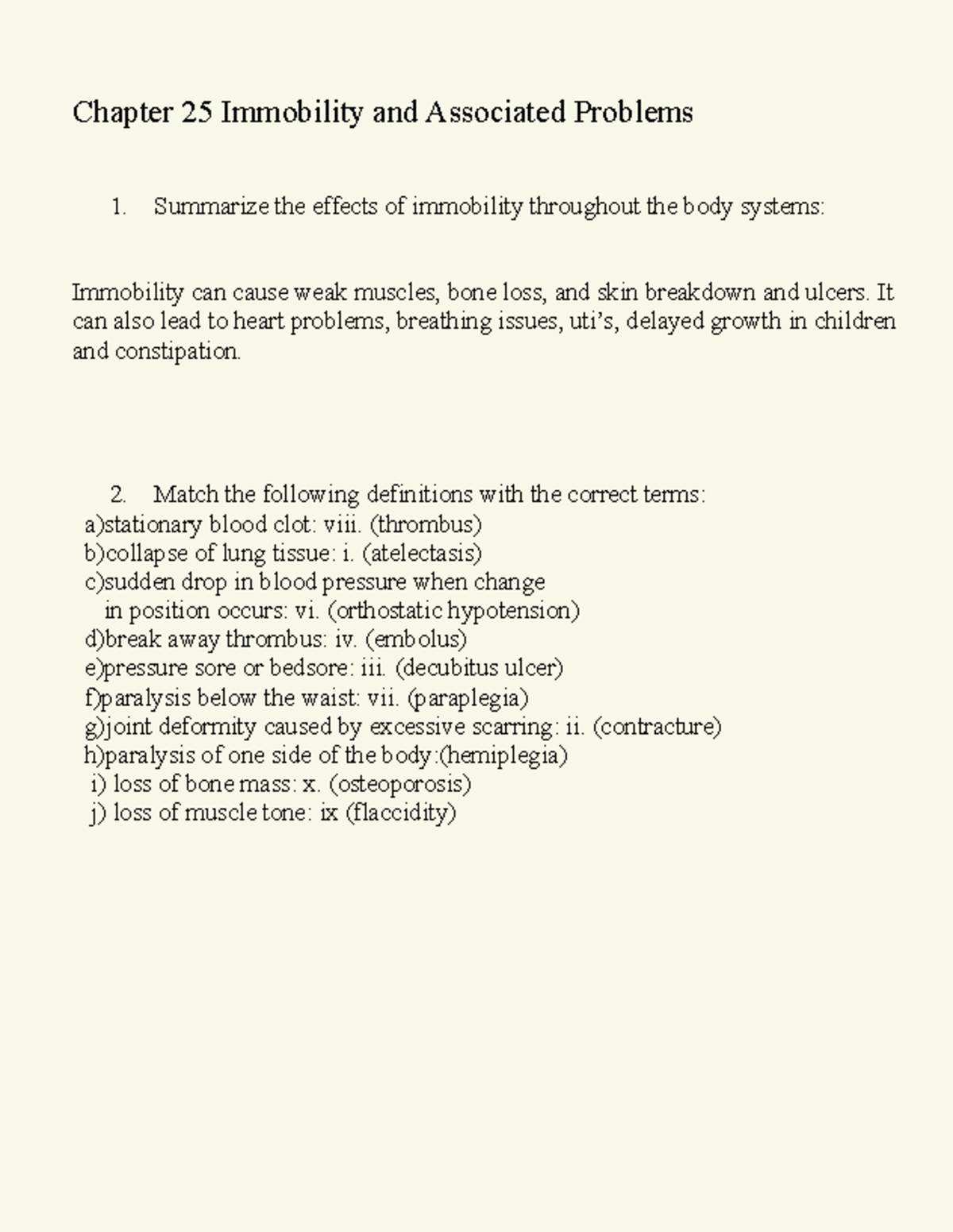 Pathophysiology Study Guide: Chapter 25 on Immobility Effects - Studocu