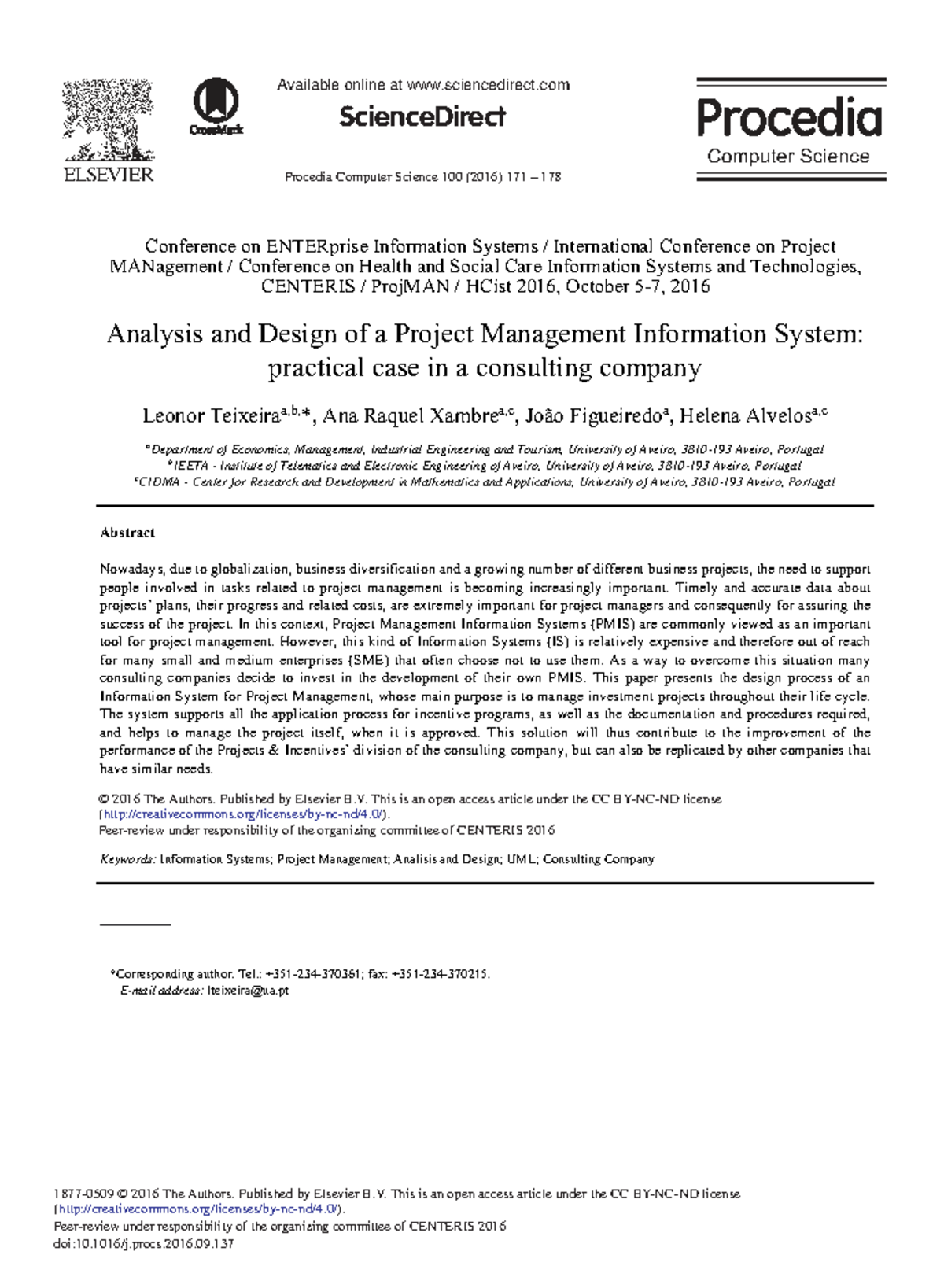 Analysis and Design of a Project Management Inform - Procedia Computer ...