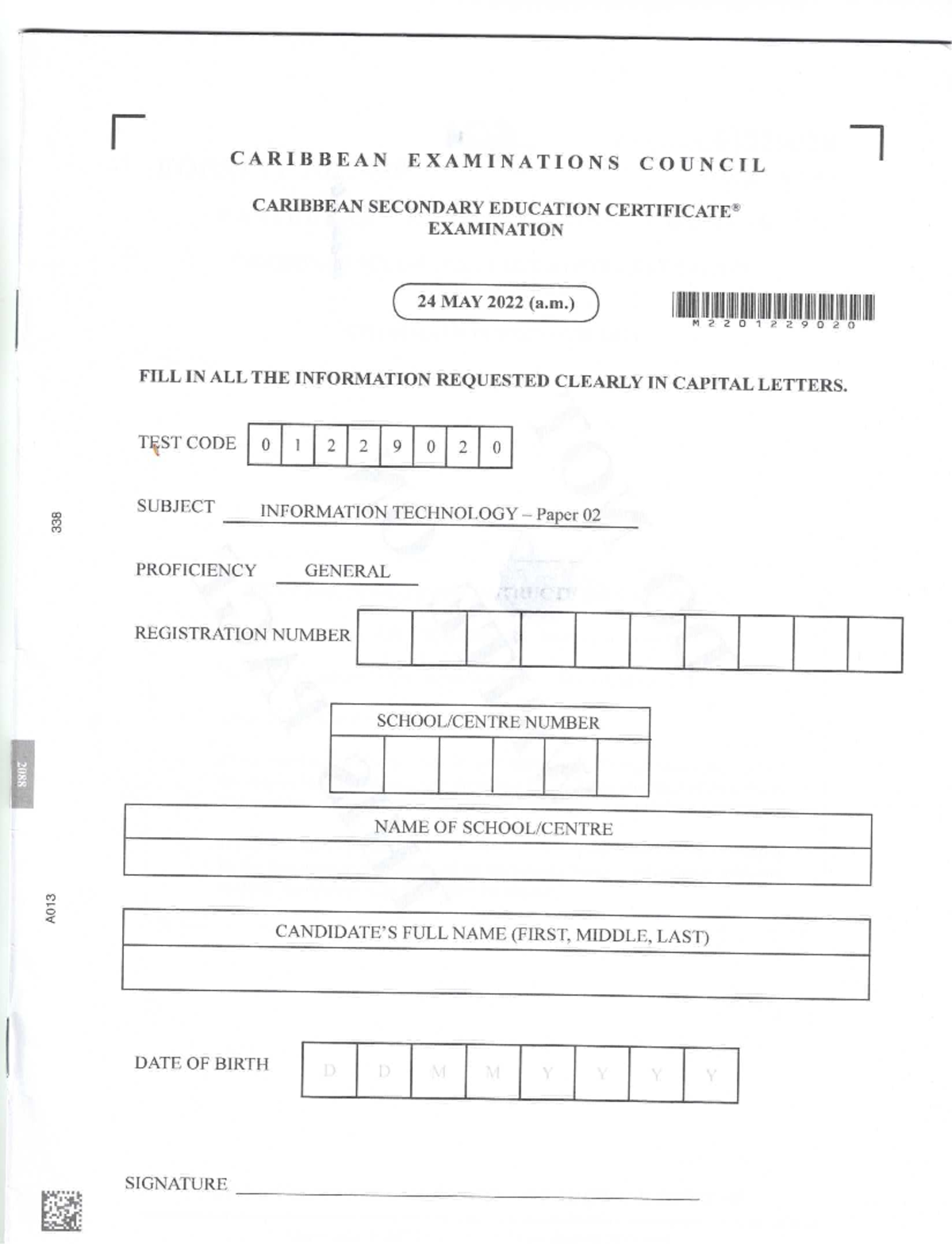 CSEC IT May 2022 Paper 02 Exam Instructions and Questions - Studocu